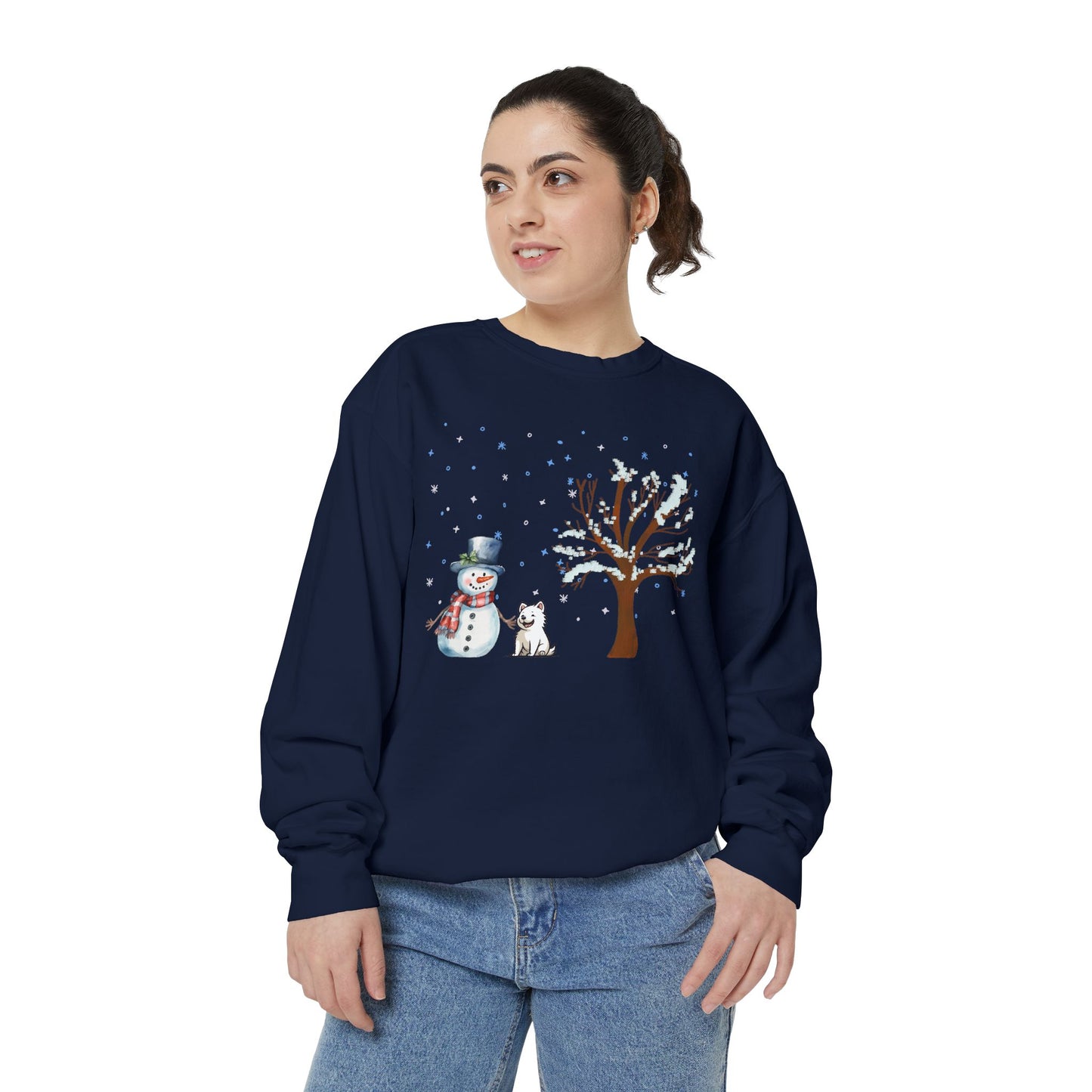 Snowman With A Puppy - Unisex Garment-Dyed Sweatshirt