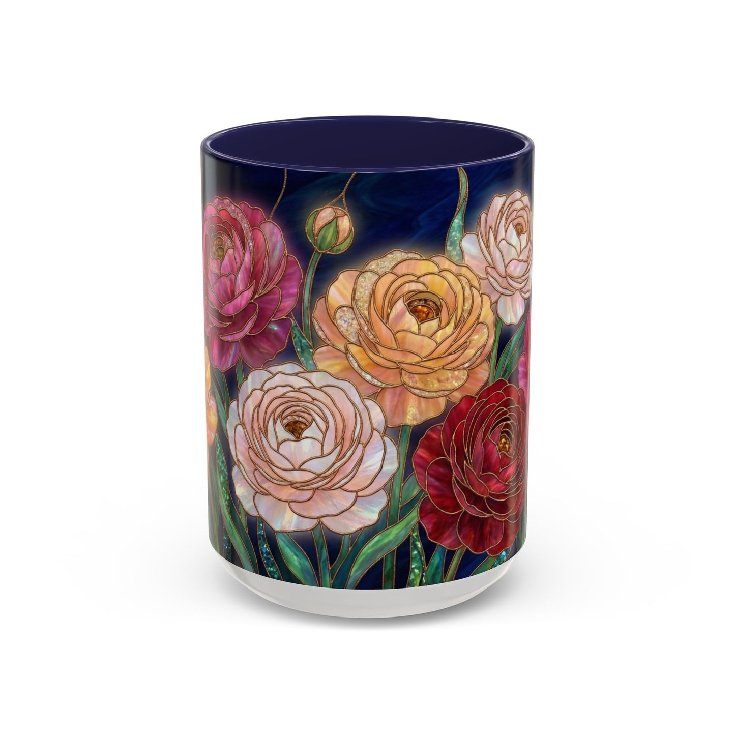 Ranunculus Floral Accent Coffee Mug — Stained Glass Design (11/15oz) - 14584