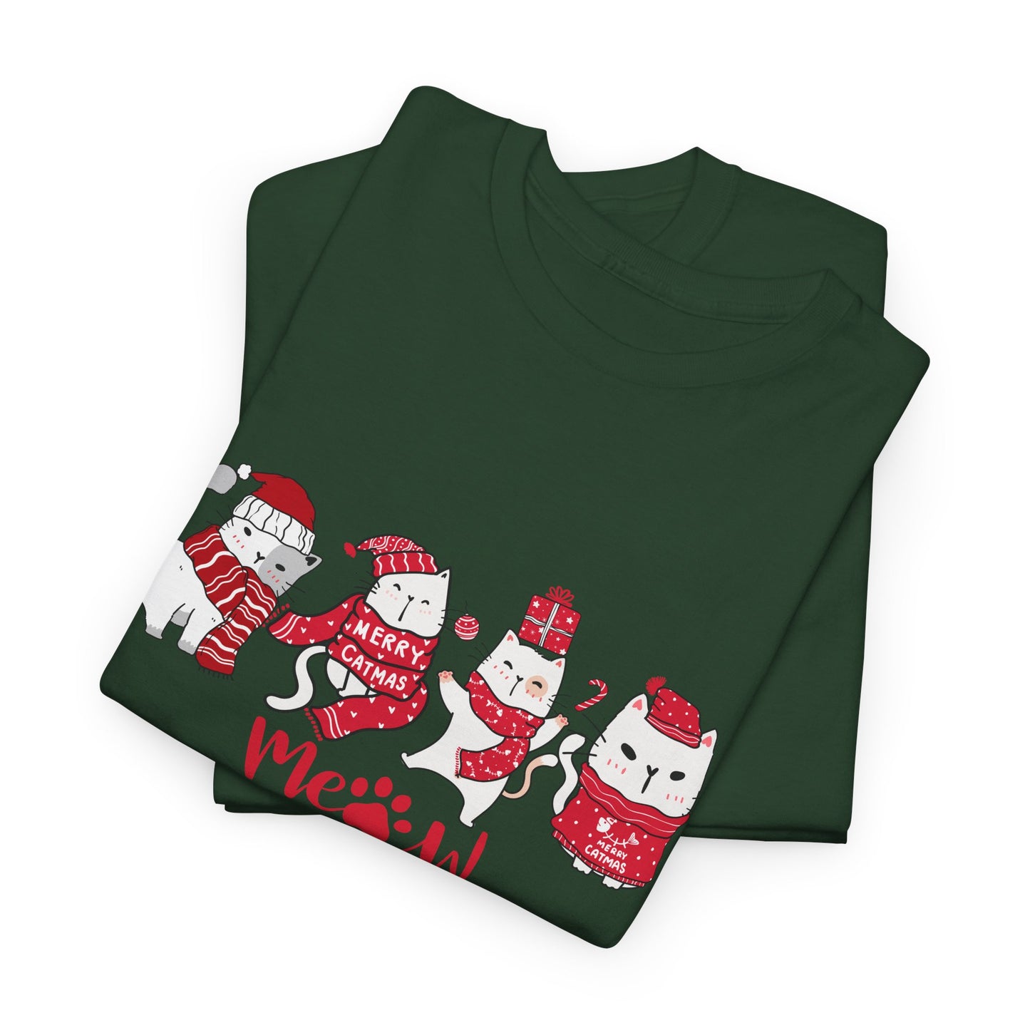 Cats, Merry Christmas - Unisex Heavy Cotton Tee - 10075