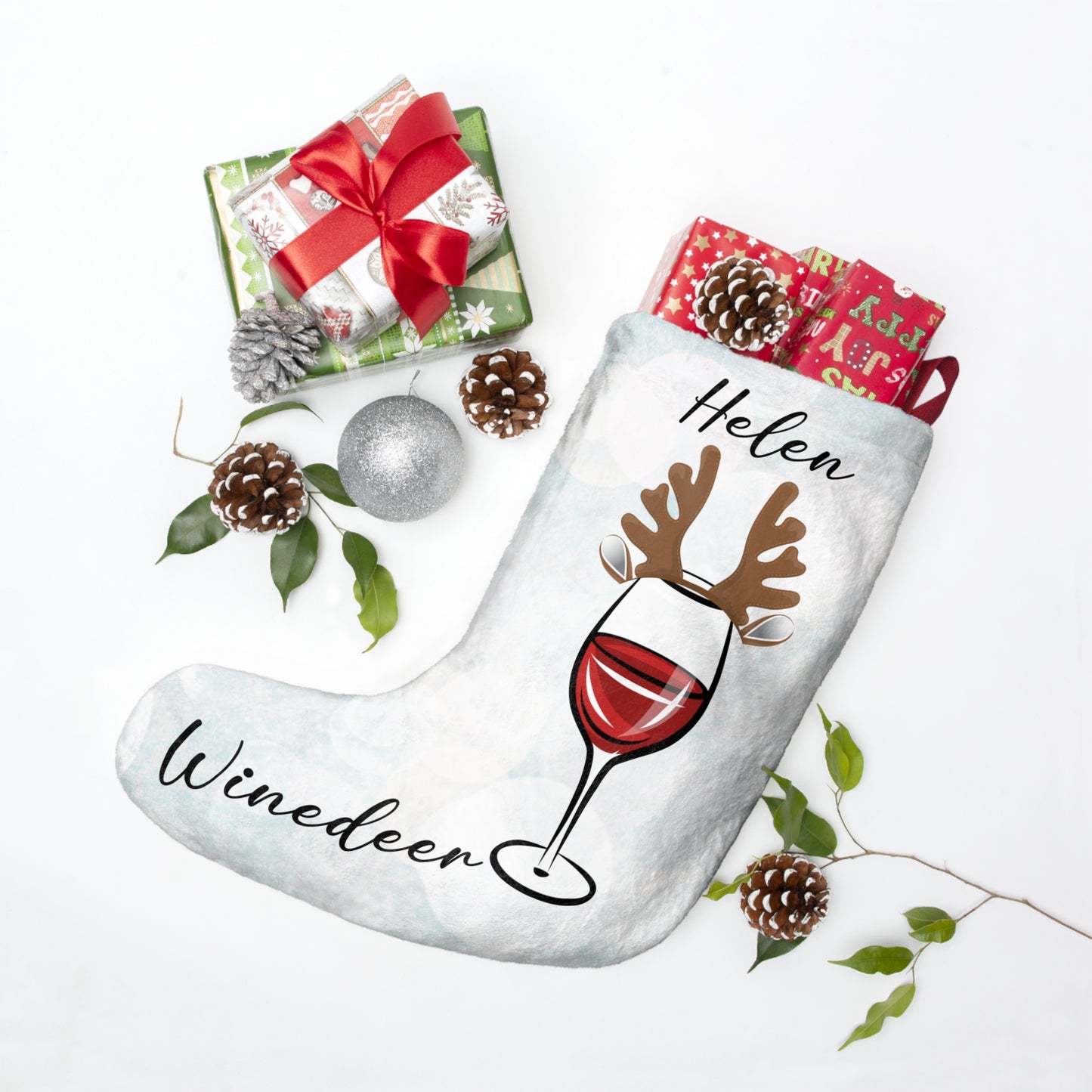 Helen, Winedeer, Customizable  - Christmas Stockings