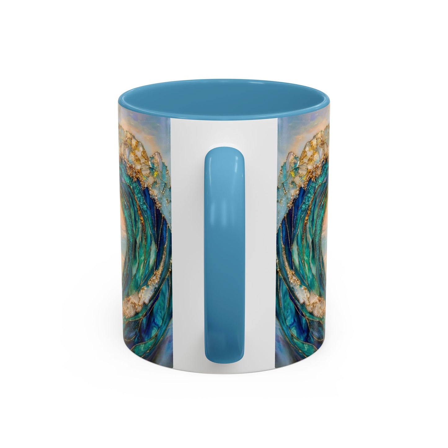 Ocean Heart Wave Coffee Mug — Teal Blue Accent Beachy Ceramic Mug (11/15oz) - 14521