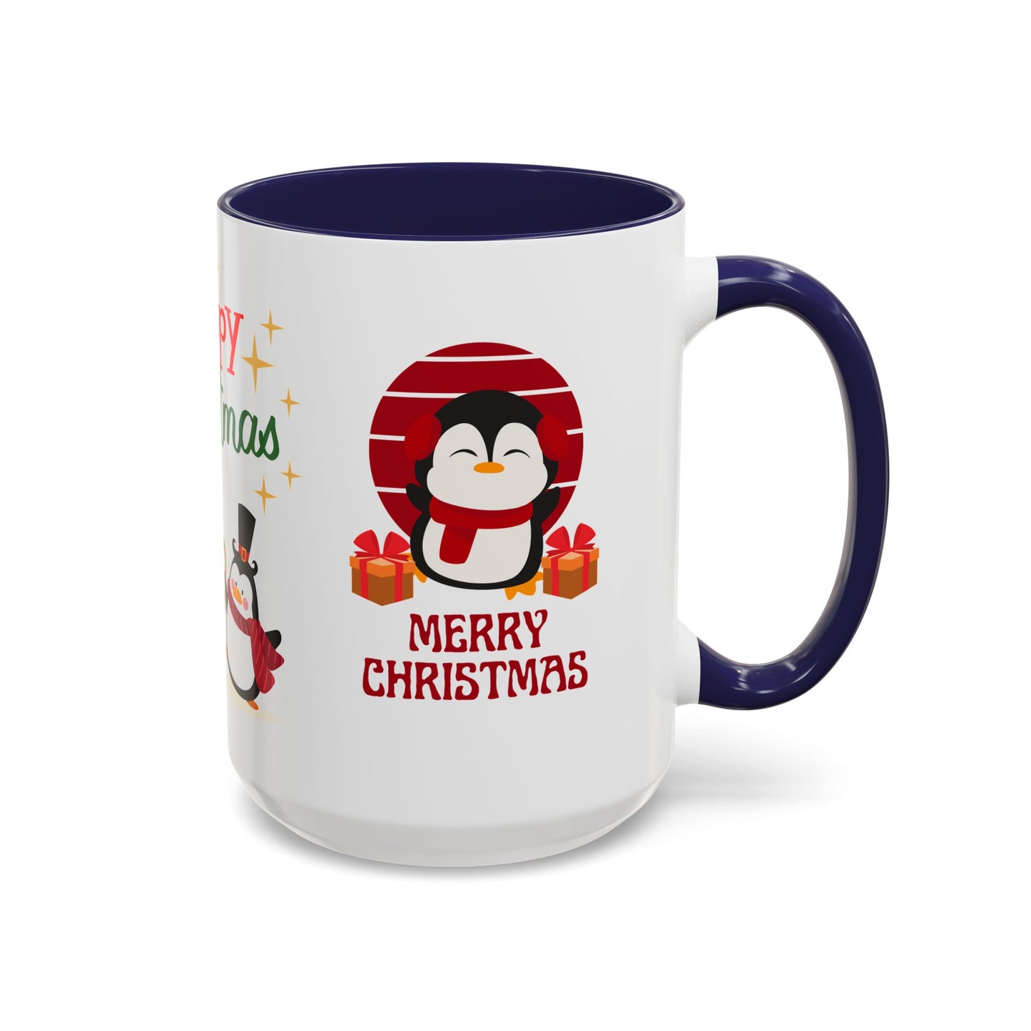 Penguins, Merry Christmas - Accent Coffee Mug (11, 15oz)