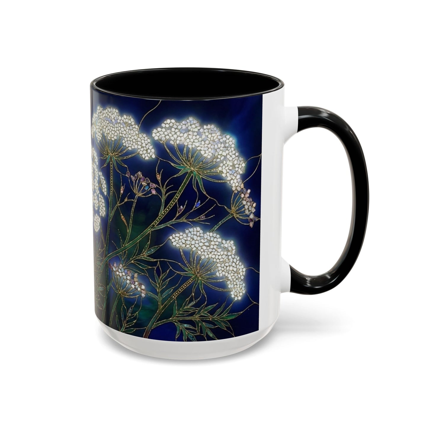 Queen Anne's Lace Floral Coffee Mug — Stained Glass Design (11/15oz) - 14583