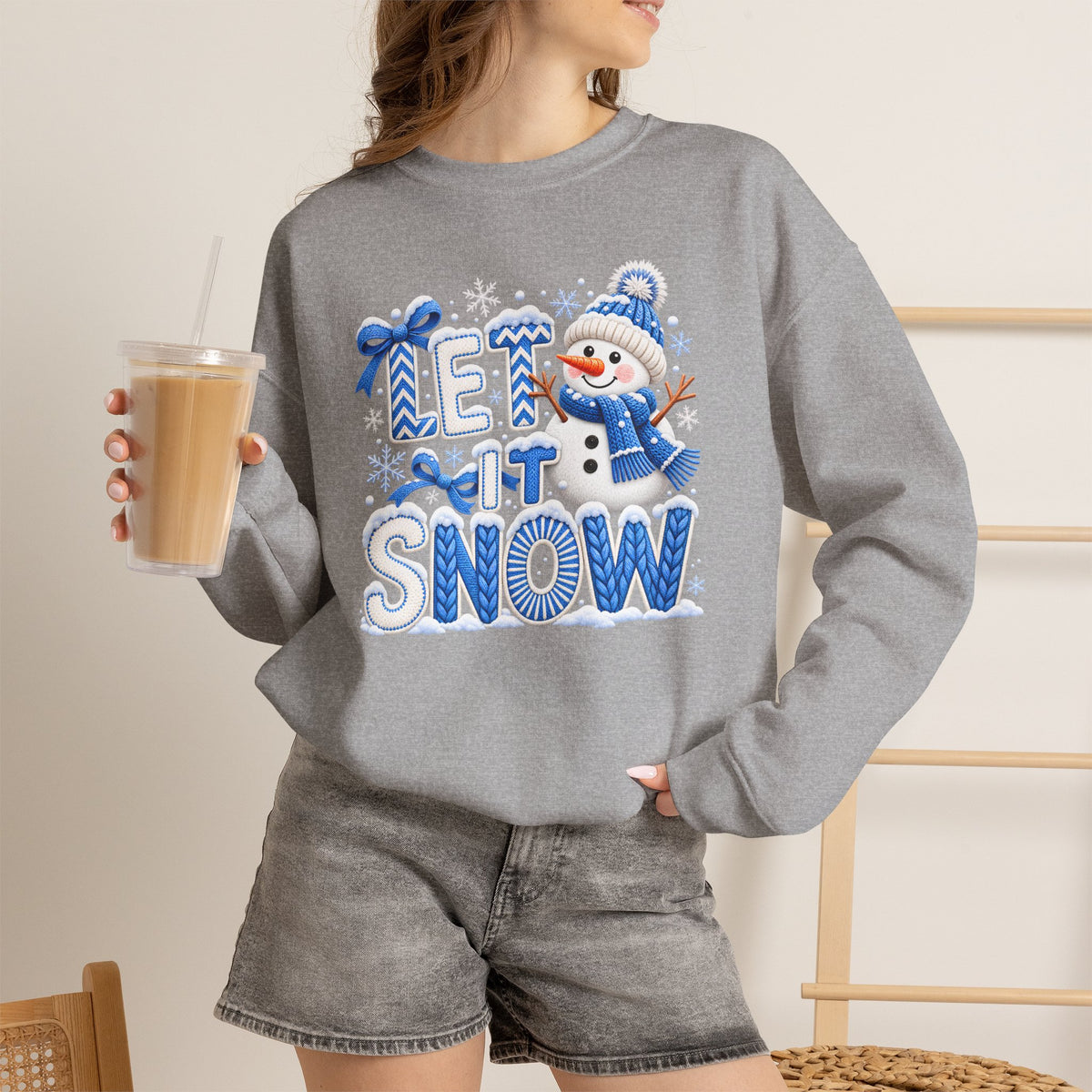 Let It Snow Sweatshirt,  Cute Snowman Winter Christmas Crewneck - 14545