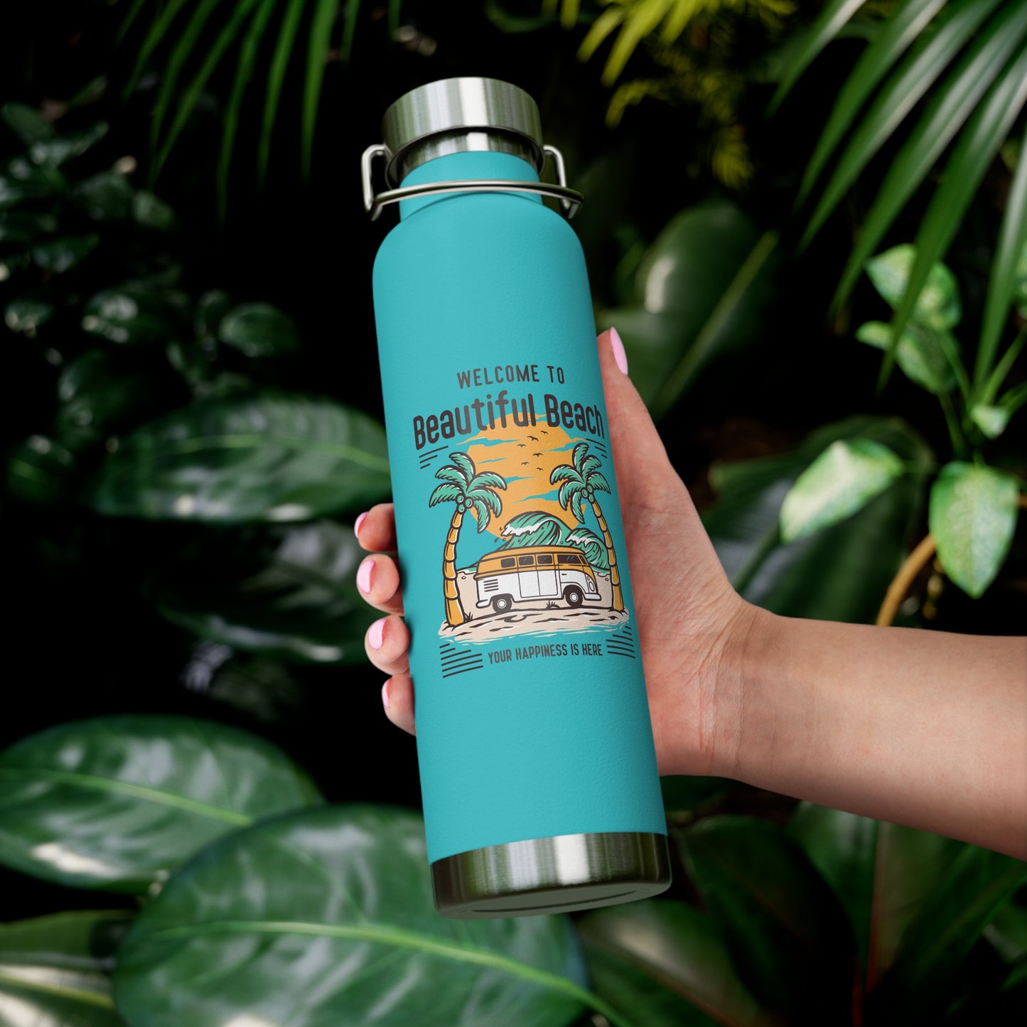 Welcome to Beautiful Beach - Copper Vacuum Insulated Bottle, 22oz - 10746