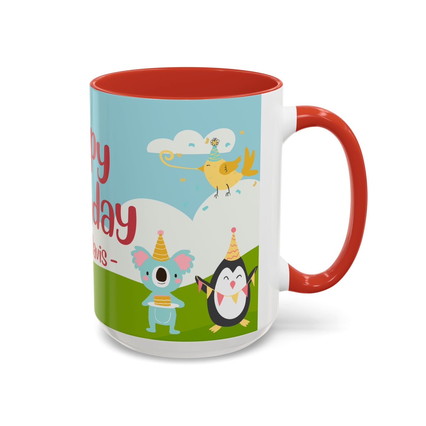 Cute Animals, Happy Birthday, Name Customizable - Accent Coffee Mug (11, 15oz) - 11140