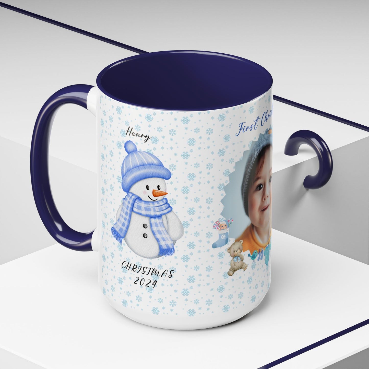 First Christmas, Baby boy, Customizable - Accent Coffee Mug (11, 15oz) - 10002