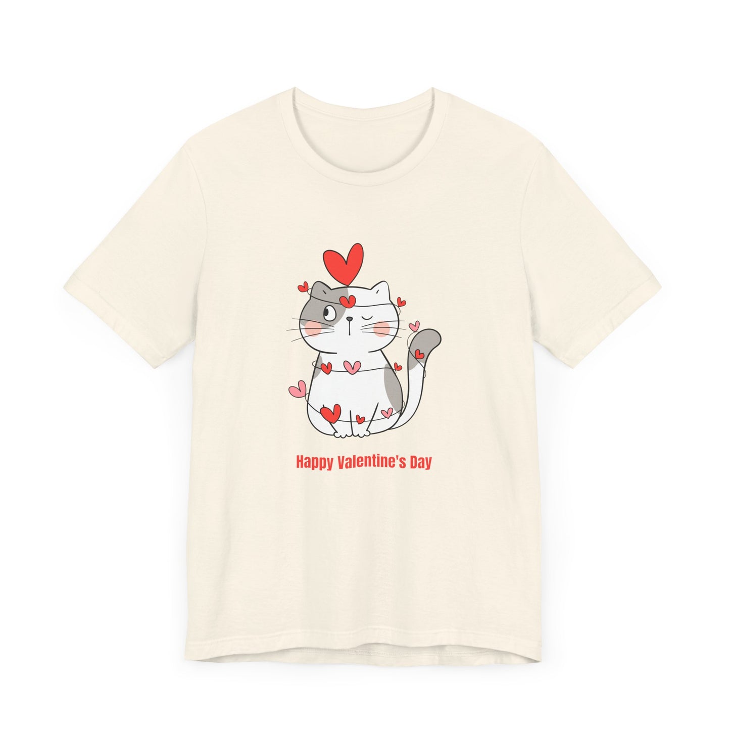 Cute Cat, Happy Valentine's Day - Unisex Jersey Short Sleeve Tee - 11359