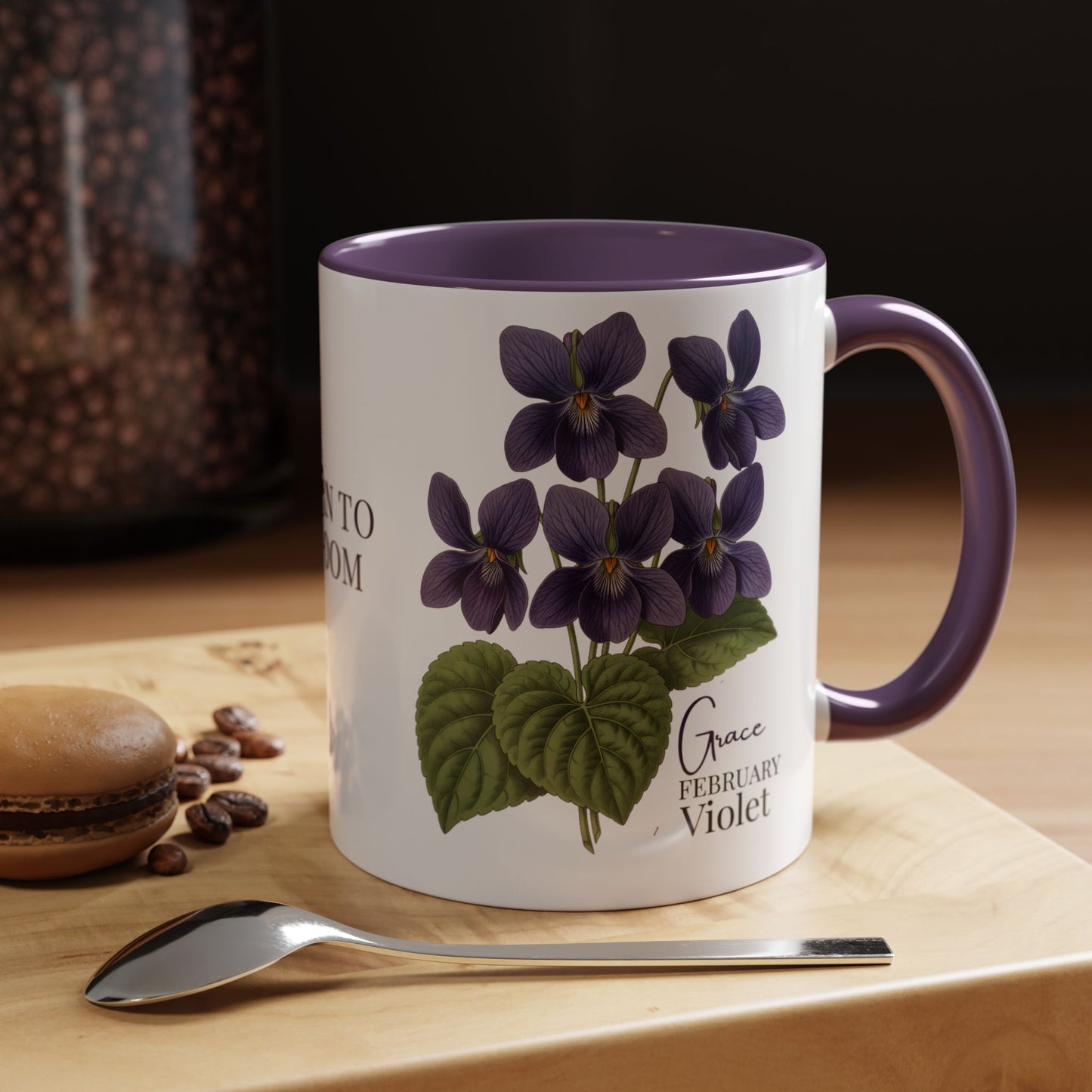 February Birth Flower Violet Mug – Personalized Name Coffee Cup - 14687