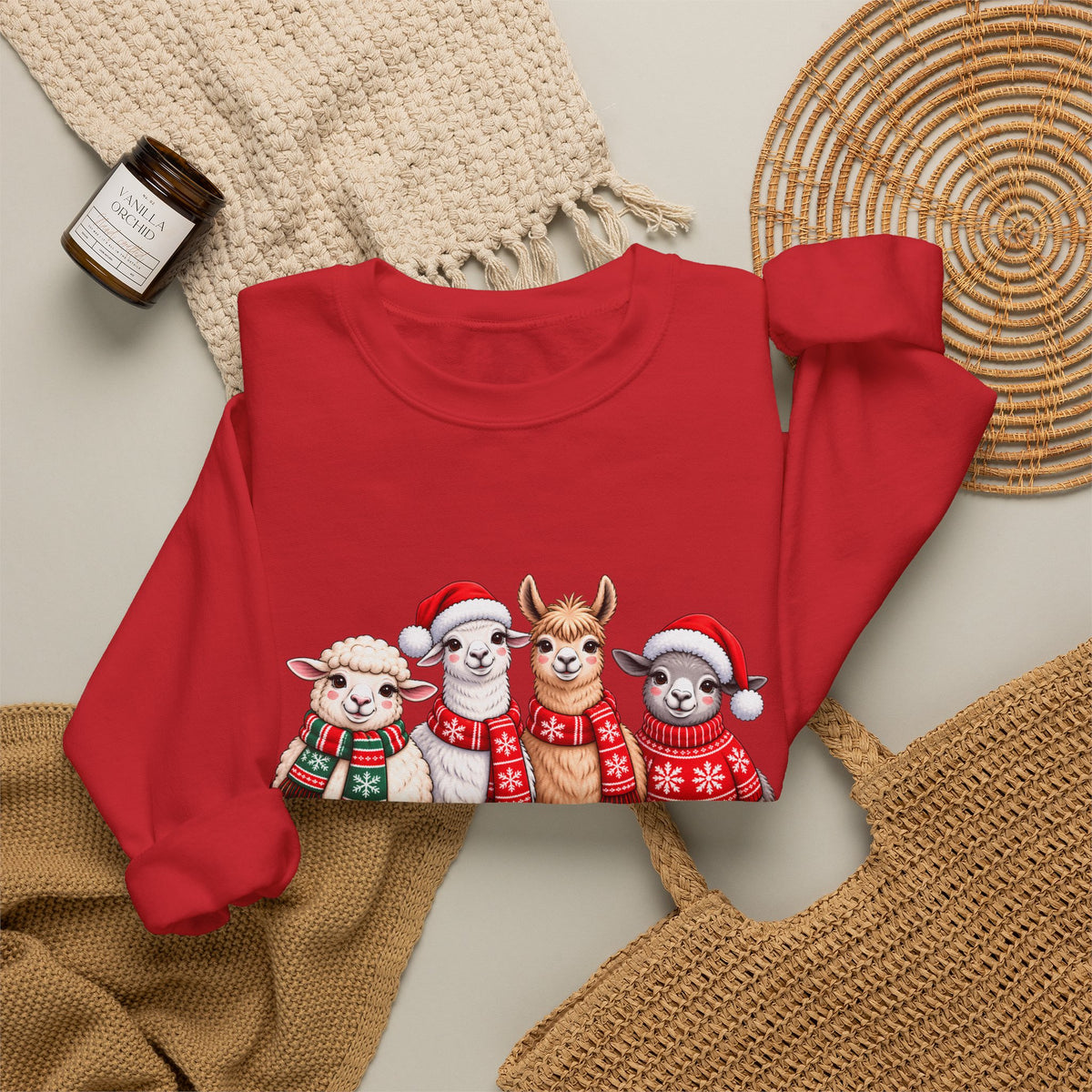 Festive Christmas Animal Friends Sweatshirt, Cute Sheep & Alpaca Holiday Crewneck - 14553