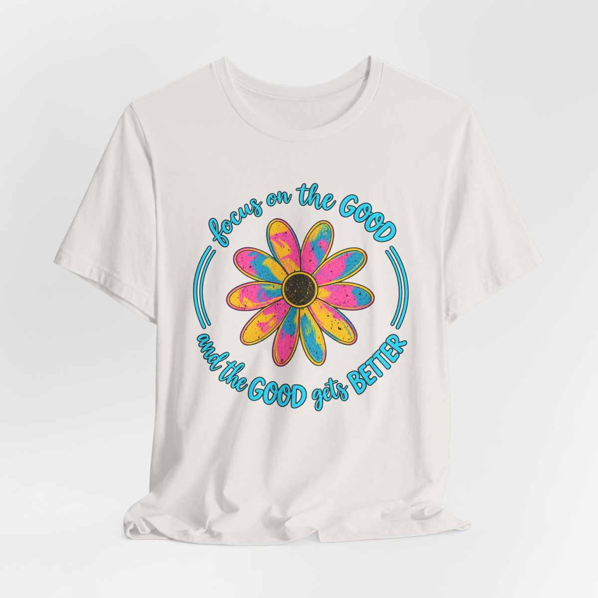 Focus on the Good T-Shirt, Colorful Retro Daisy Graphic Tee - 14563