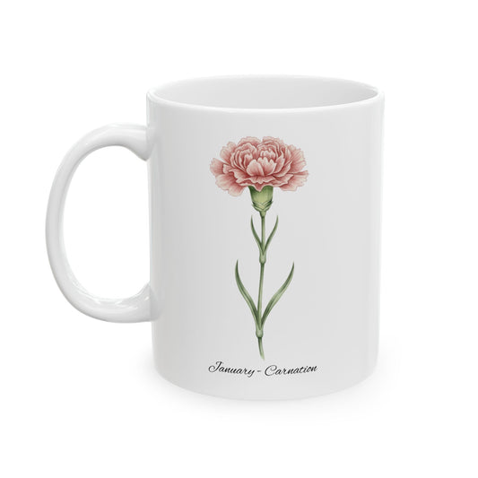 January Carnation Birth Flower Mug – Customizable (11oz & 15oz) - 14669