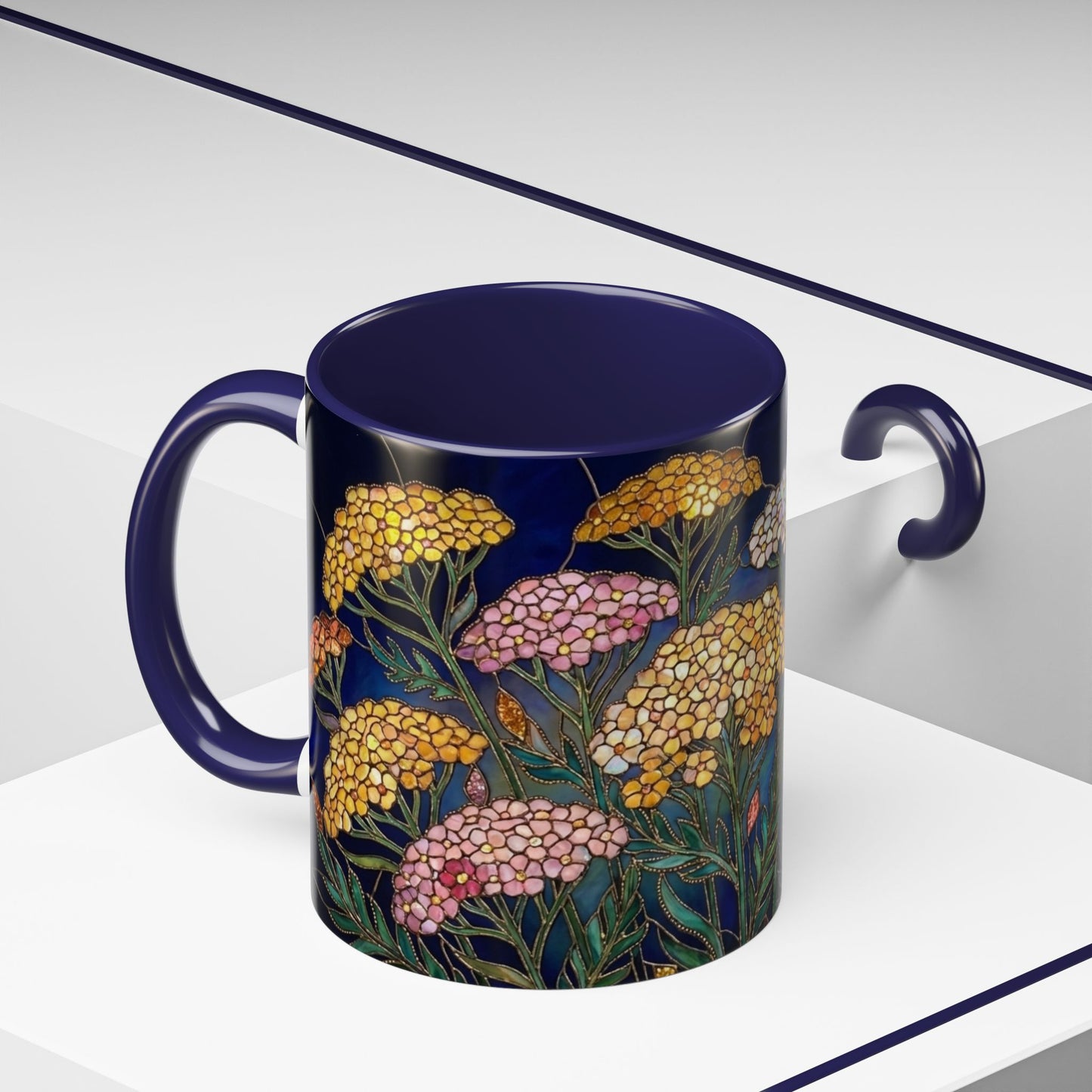 Yarrow Floral Accent Coffee Mug — Stained Glass Design (11/15oz) - 14590