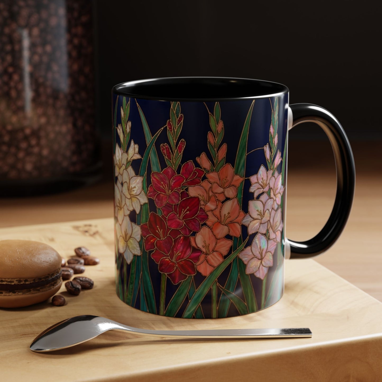 Gladiolus Floral Accent Coffee Mug — Stained Glass Design (11/15oz) - 14594