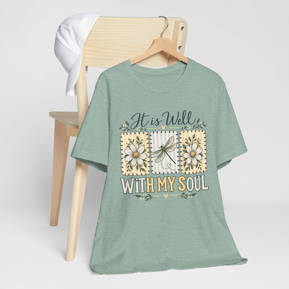 It Is Well With My Soul T-Shirt, Floral Dragonfly Christian Faith Tee - 14991