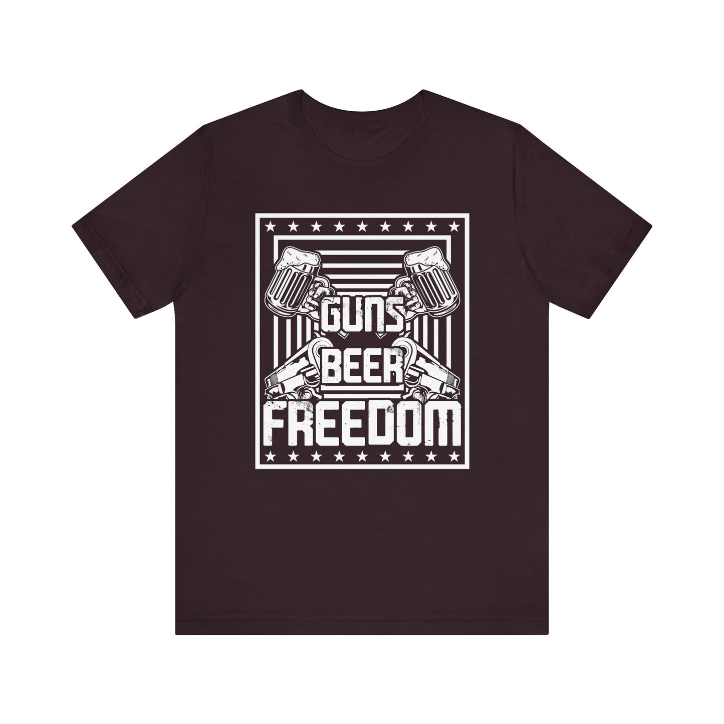 4th of July, Guns Beer Freedom Unisex Tee, Casual Shirt, Patriotic Apparel, Gift for Him, Party Tee, Everyday Wear - 13598