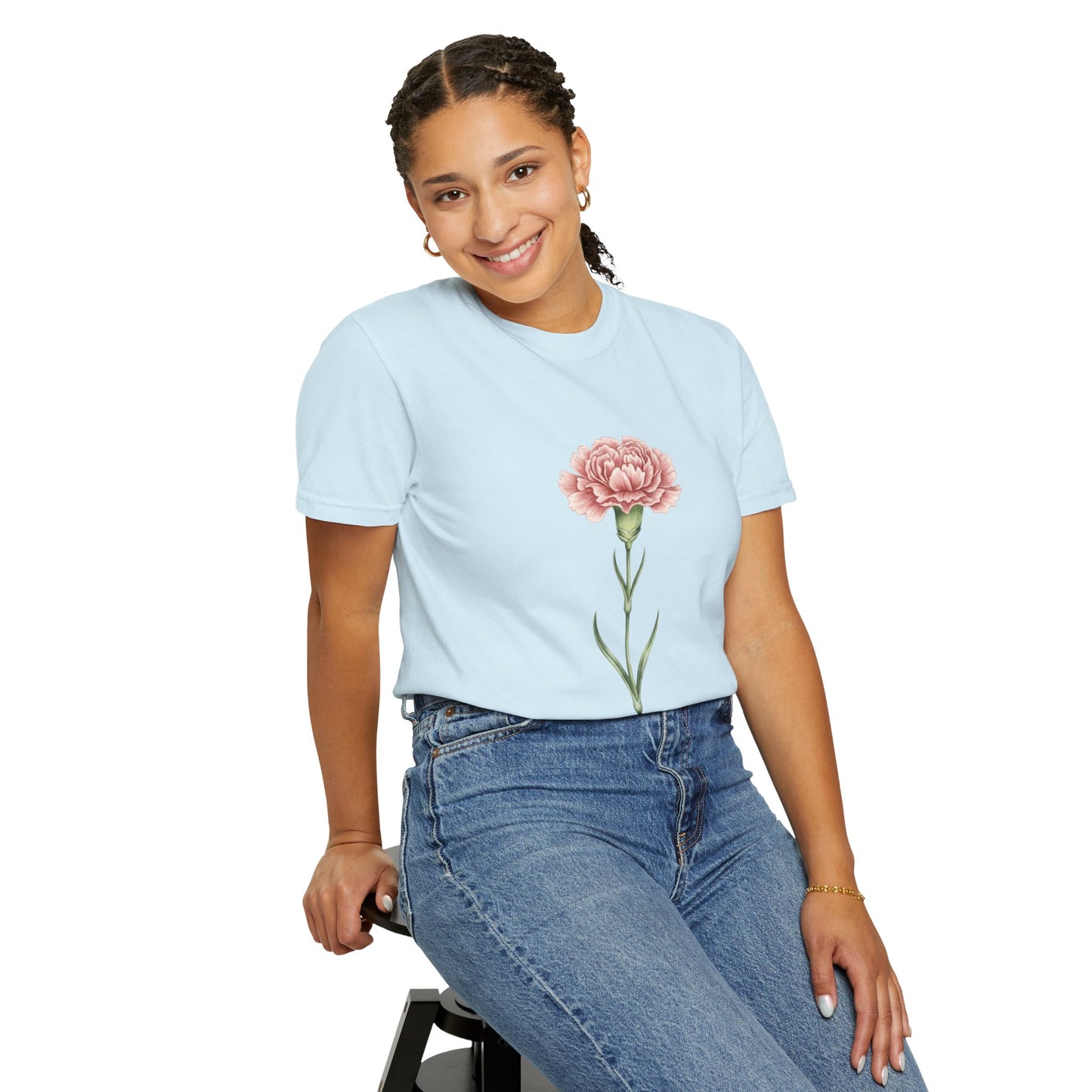 January Birth Flower Carnation T-Shirt – Heavyweight Garment-Dyed Tee - 14686