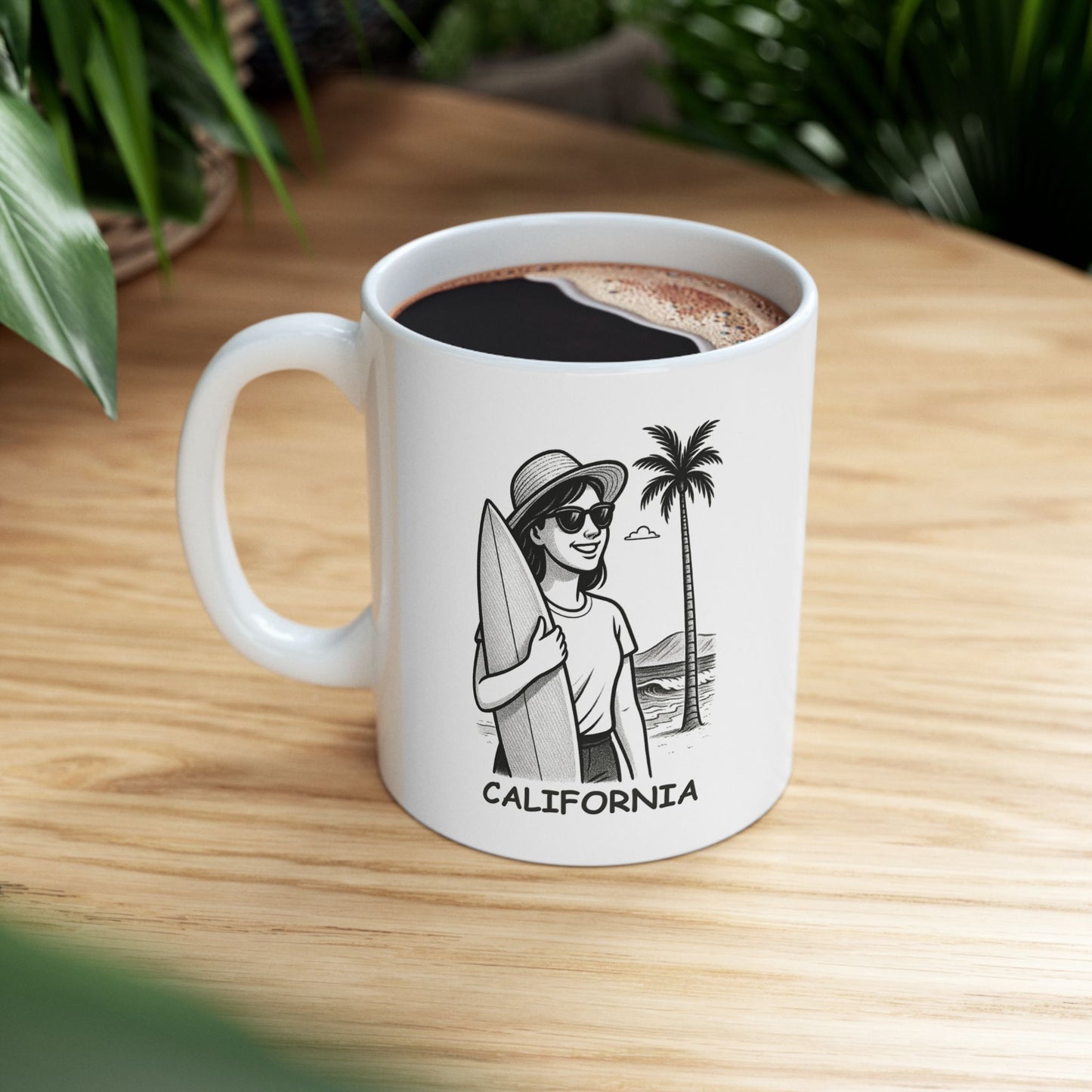 "My happy place? Anywhere with a surfboard and a beach." Ceramic Mug - (11oz, 15oz) - 12702