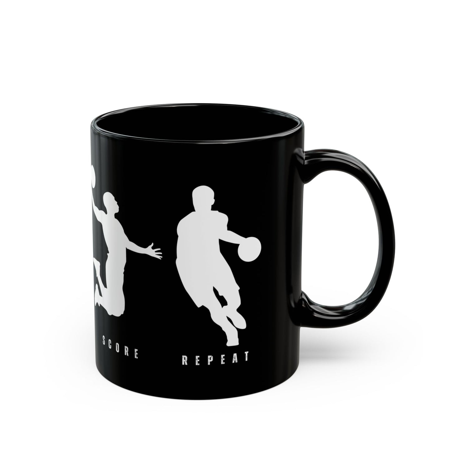 Dribble  Shoot  Score Repeat, Basketball Lovers - Ceramic Black Mug (11oz, 15oz) - 10134