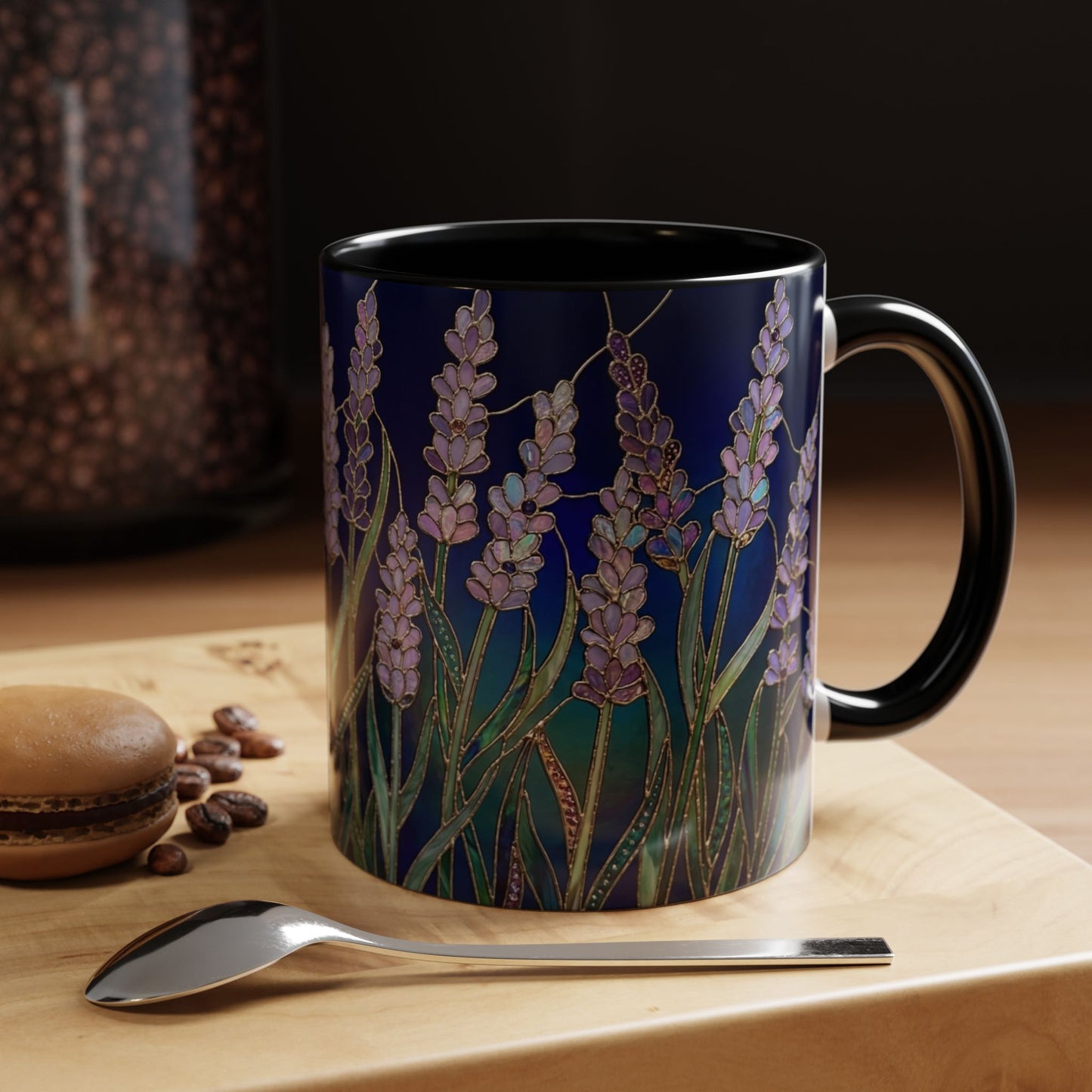Lavender Floral Accent Coffee Mug — Stained Glass Design 11/15oz - 14531