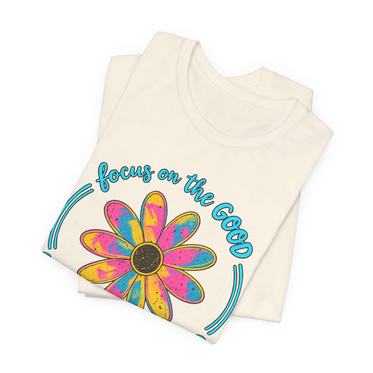 Focus on the Good T-Shirt, Colorful Retro Daisy Graphic Tee - 14563