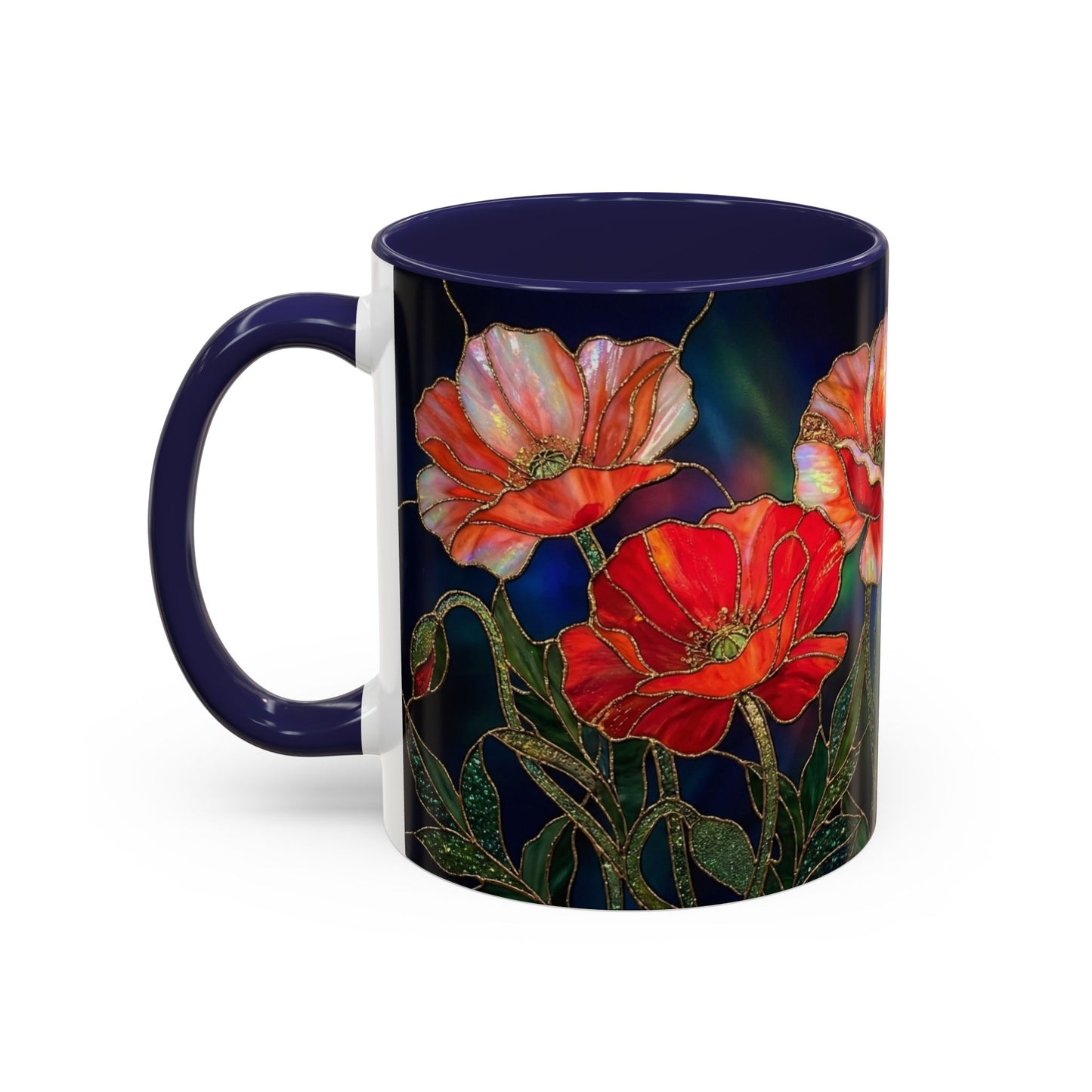 Poppy Floral Accent Coffee Mug — Stained Glass Design 11/15oz - 14582
