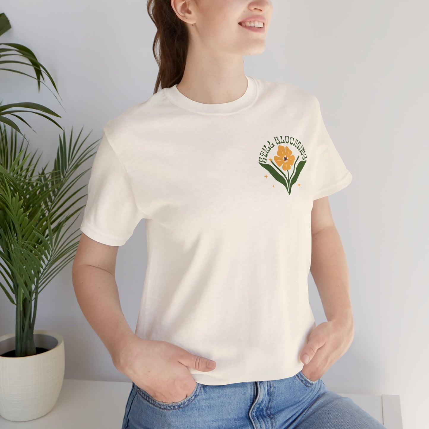 Still Blooming Floral T-Shirt, Retro Yellow Flower Graphic Tee  - 14957