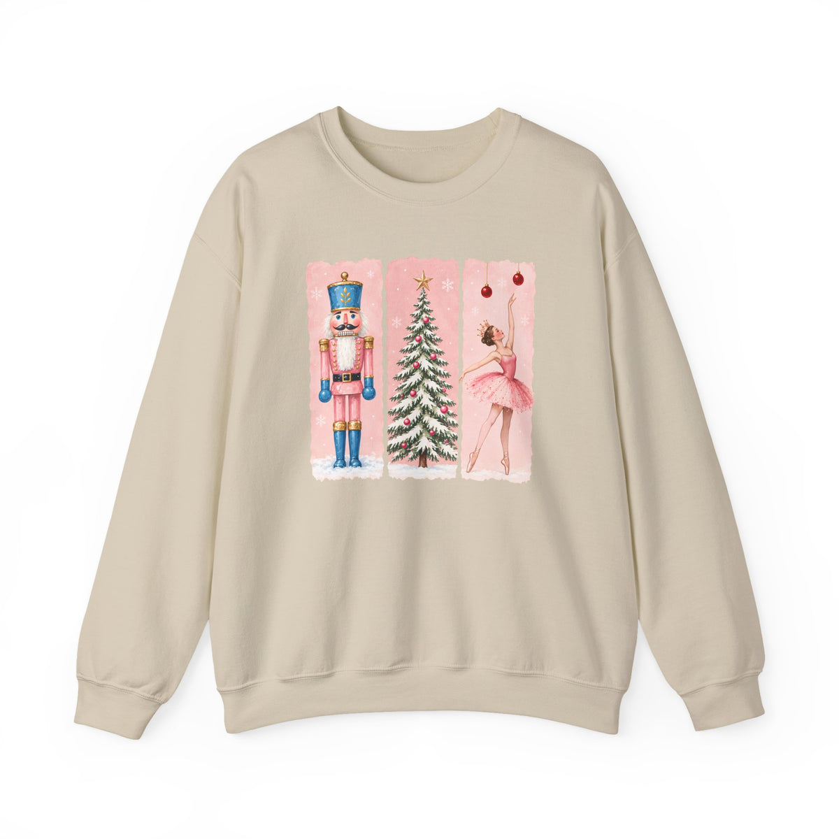 Christmas Nutcracker & Ballerina Sweatshirt, Vintage Pink Holiday Crewneck - 14568