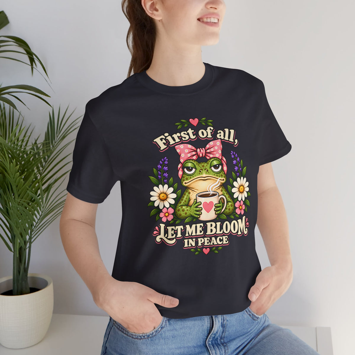 Let Me Bloom in Peace Frog T-Shirt, Cute Floral Coffee Tee - 14500