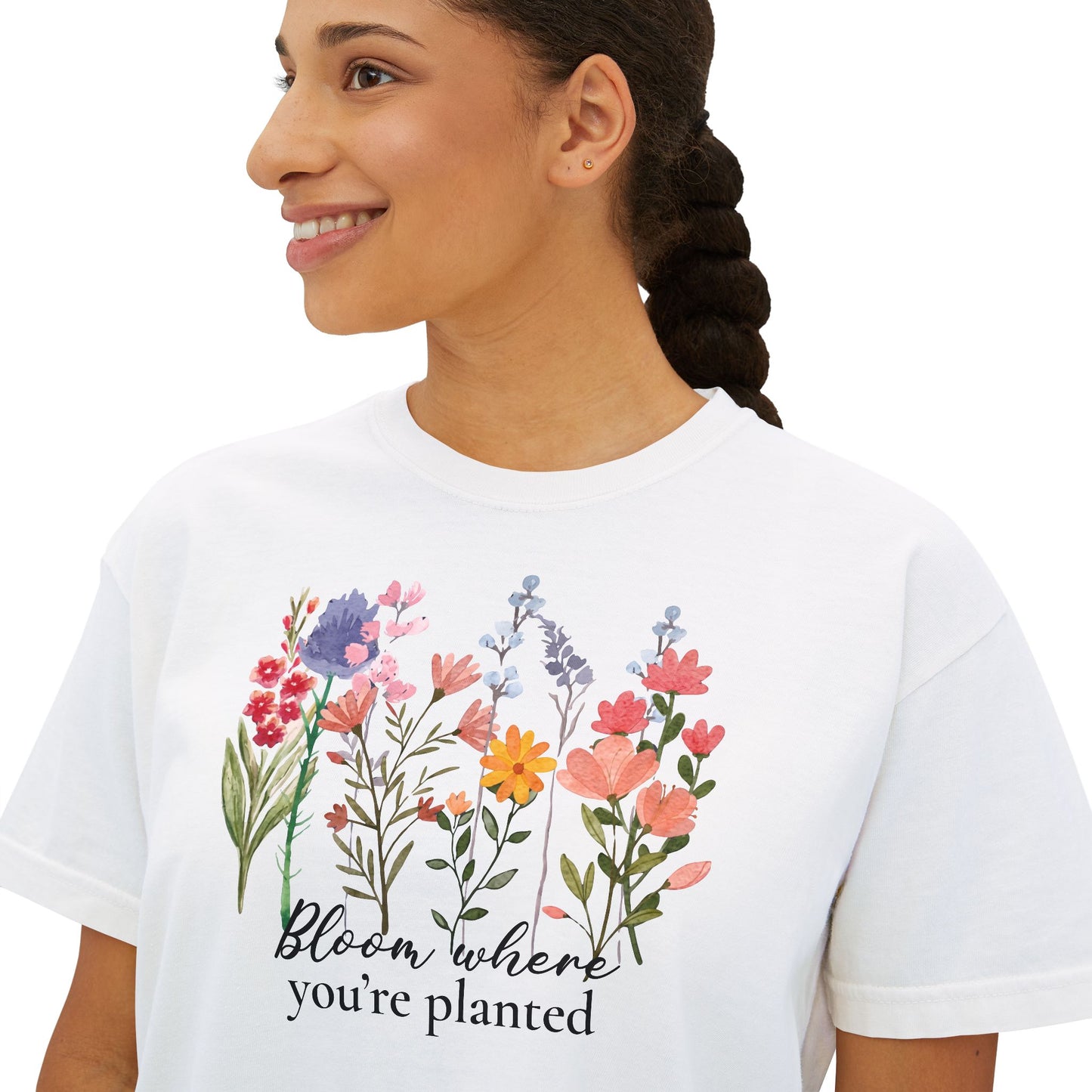 Bloom Where You’re Planted Women’s Boxy T-Shirt,  Floral Garden Graphic Tee - 14940