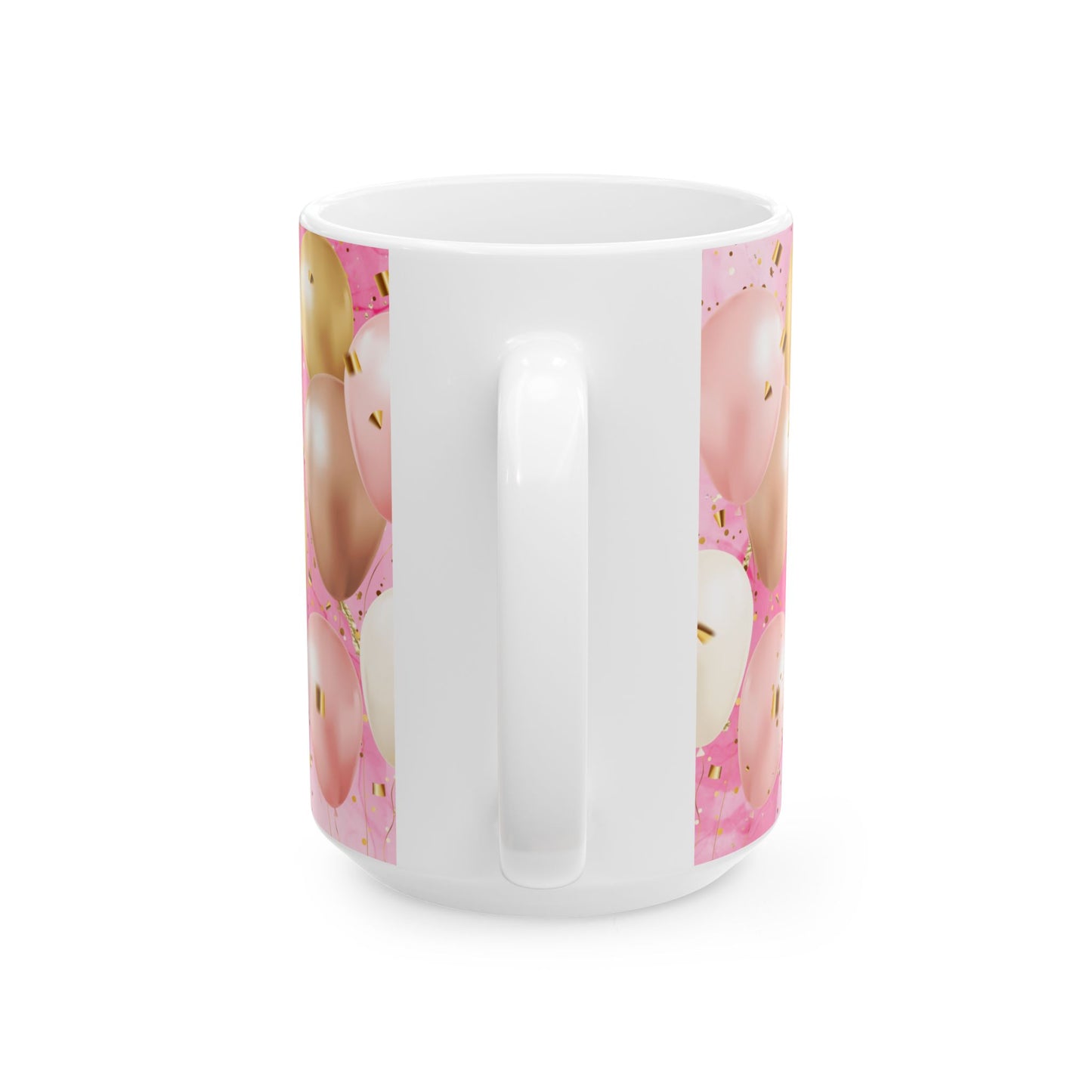 Happy Birthday Ceramic Mug, Personalized Gift, Celebration Drinkware, Pink Balloon Coffee Cup, Custom Photo Mug - 13992