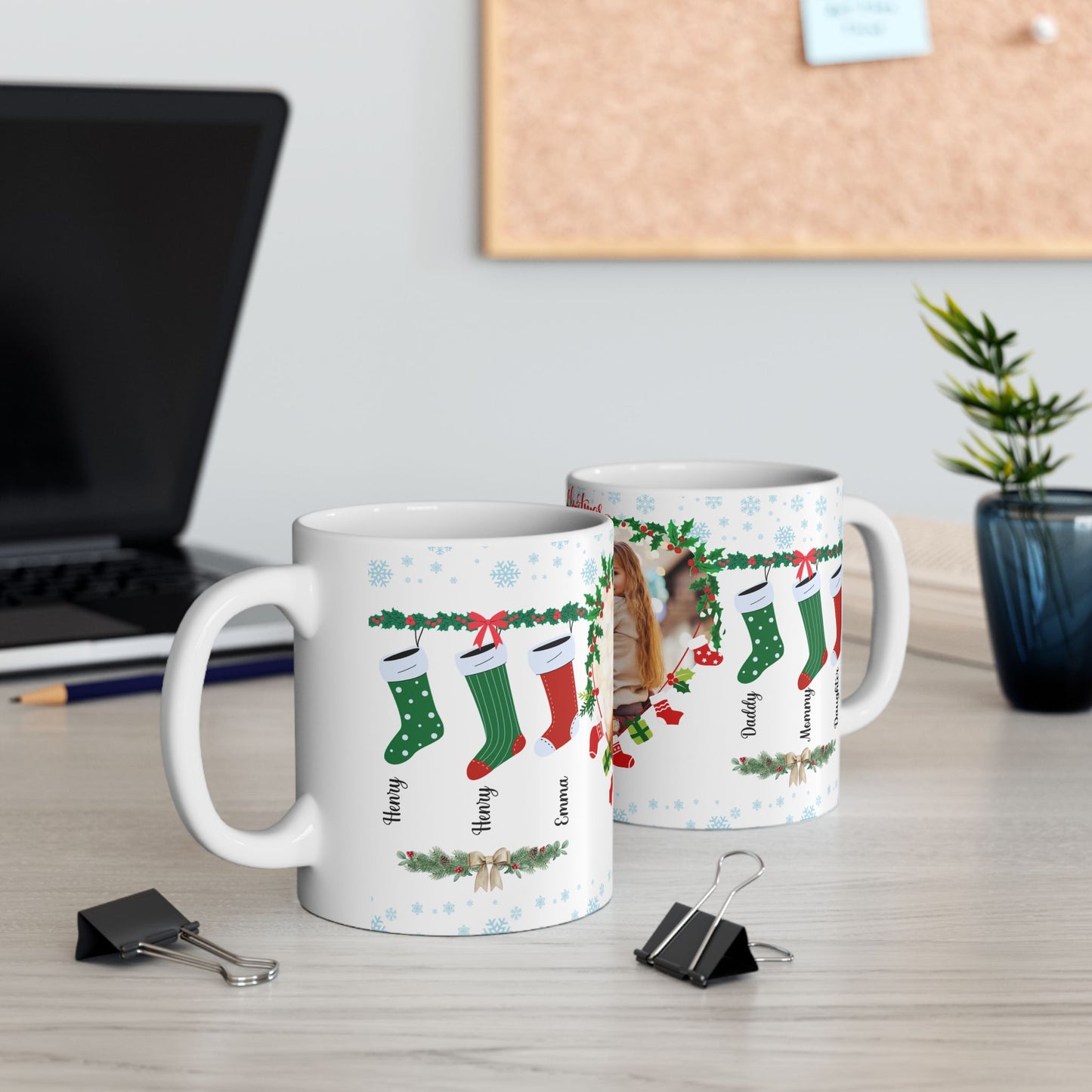 Christmas, Family Photo, Customizable - Ceramic Mug, (11oz, 15oz)