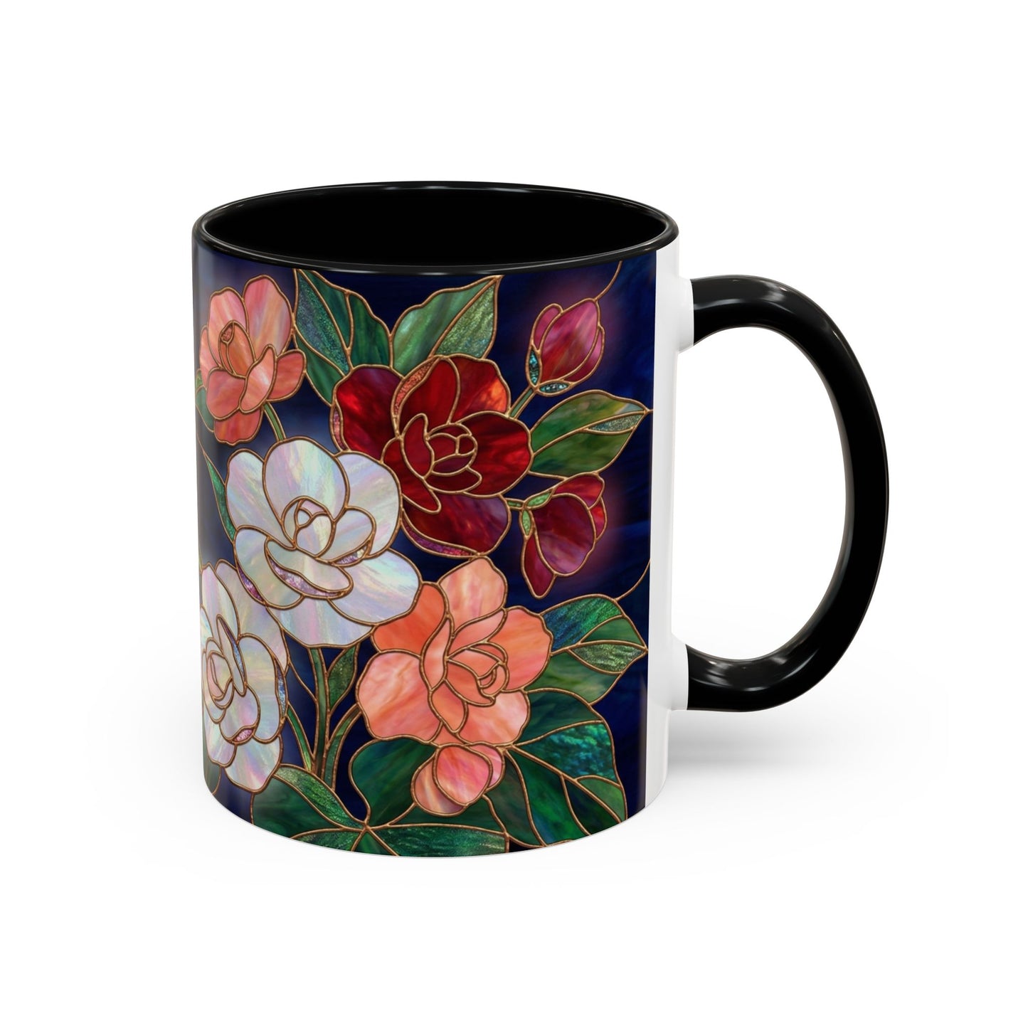 Begonia Floral Accent Coffee Mug – Stained Glass Design 11/15oz - 14555