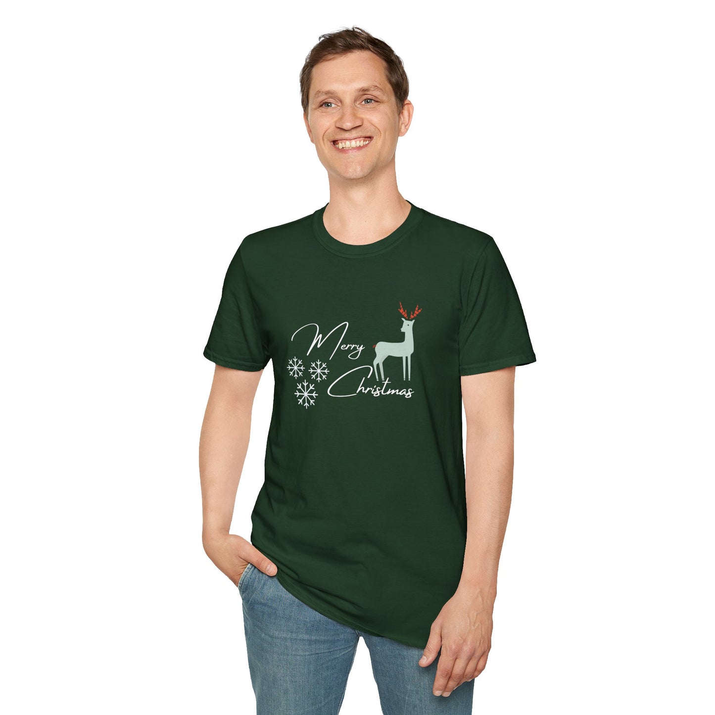 Reindeer, Merry Christmas - Unisex Softstyle T-Shirt - 10200