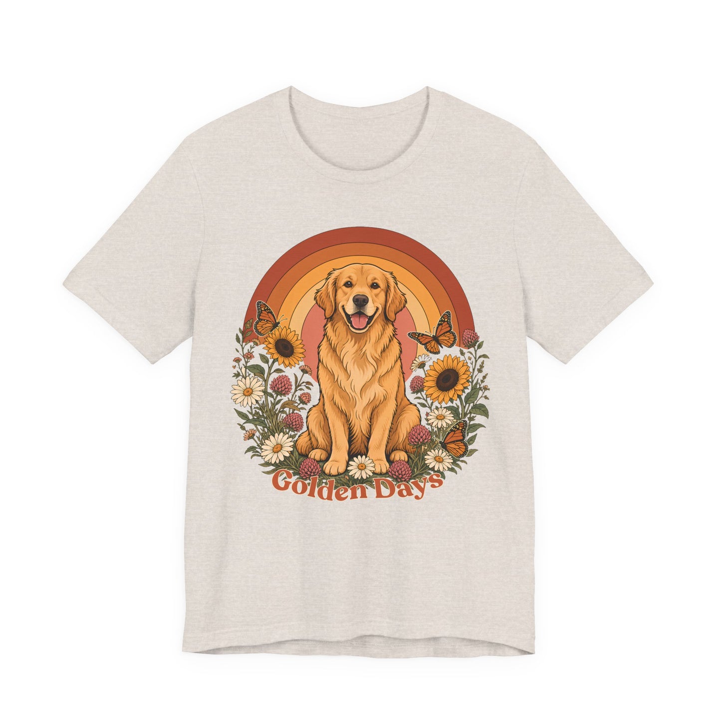 Golden Days Golden Retriever T-Shirt,  Retro Sunset Floral Dog Tee - 14969