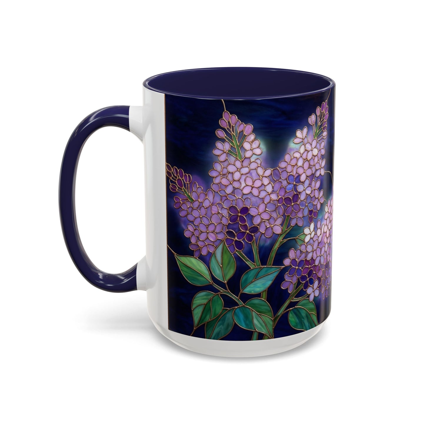 Lilac Blossoms Accent Coffee Mug — Stained Glass Design (11/15 oz) - 14574