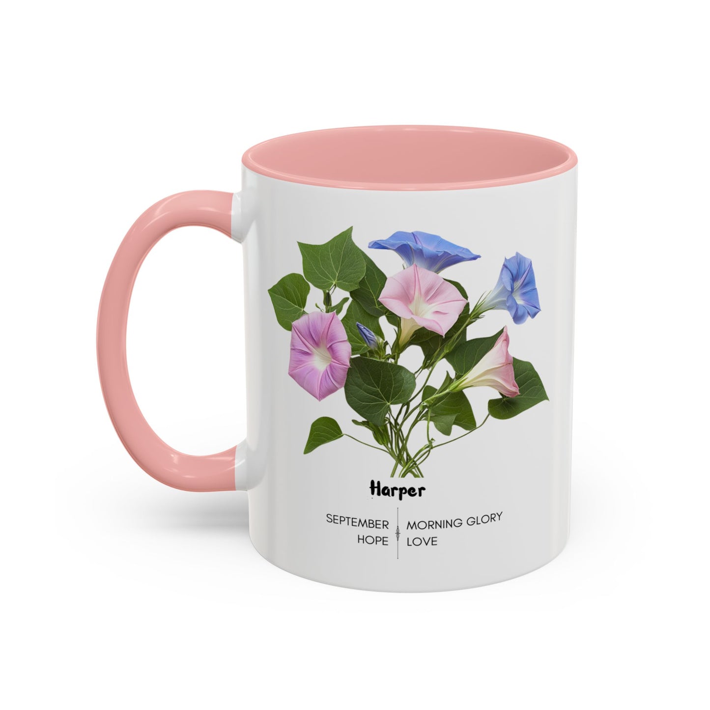 Happy Birthday: September Born, Morning Glory Flower, Customizable - Accent Coffee Mug (11, 15oz)