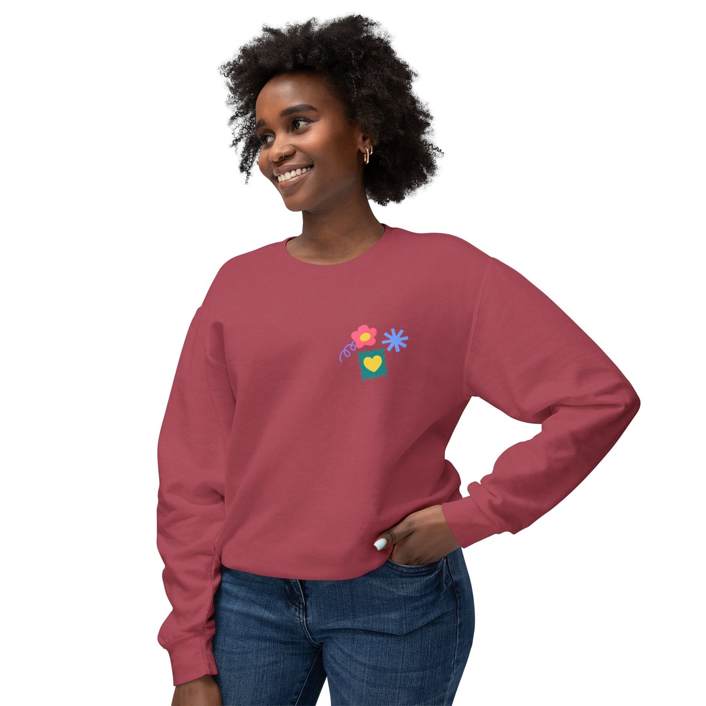 Flowers, Heart, Rainbow, Happy Face - Unisex Lightweight Crewneck Sweatshirt - 11485
