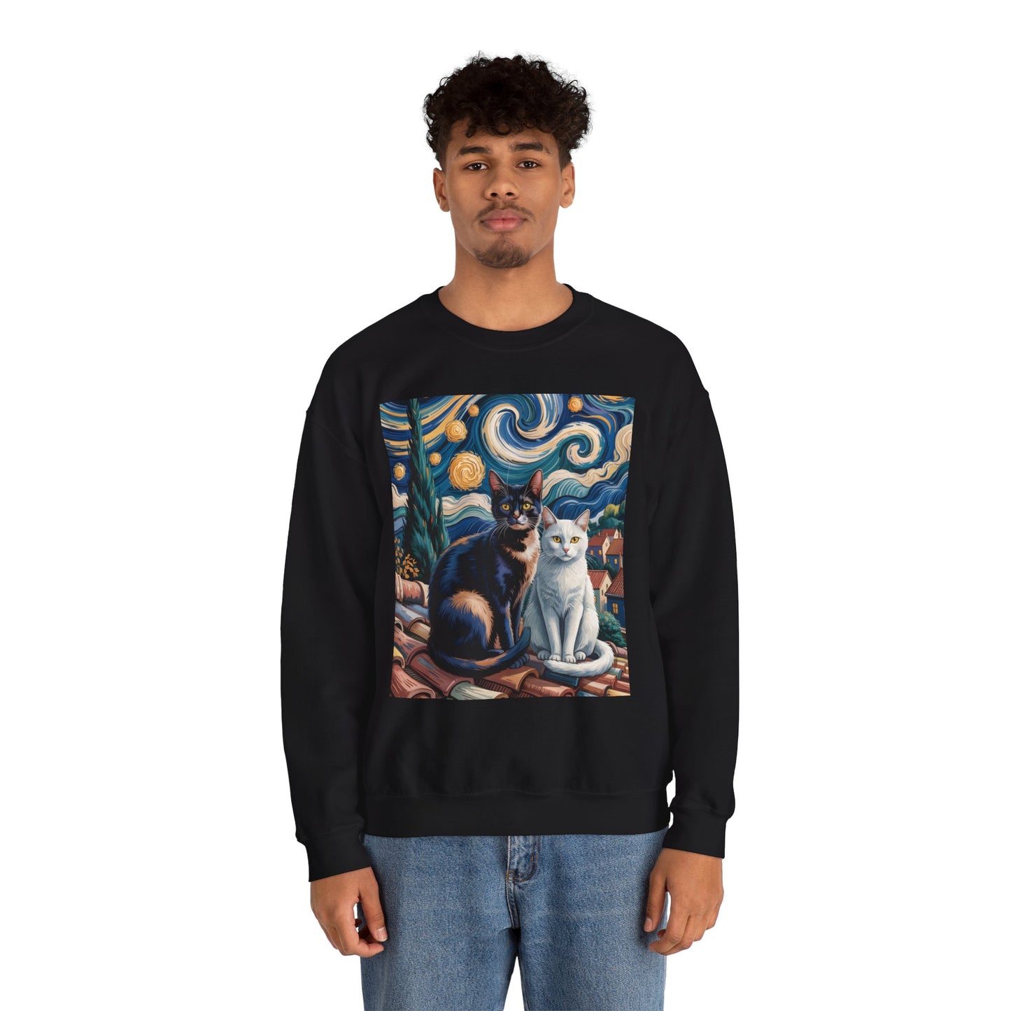 Van Gogh Style Cat Art Sweatshirt - Cozy Unisex Crewneck, Valentines Day Gift for Cat Lovers - 14764
