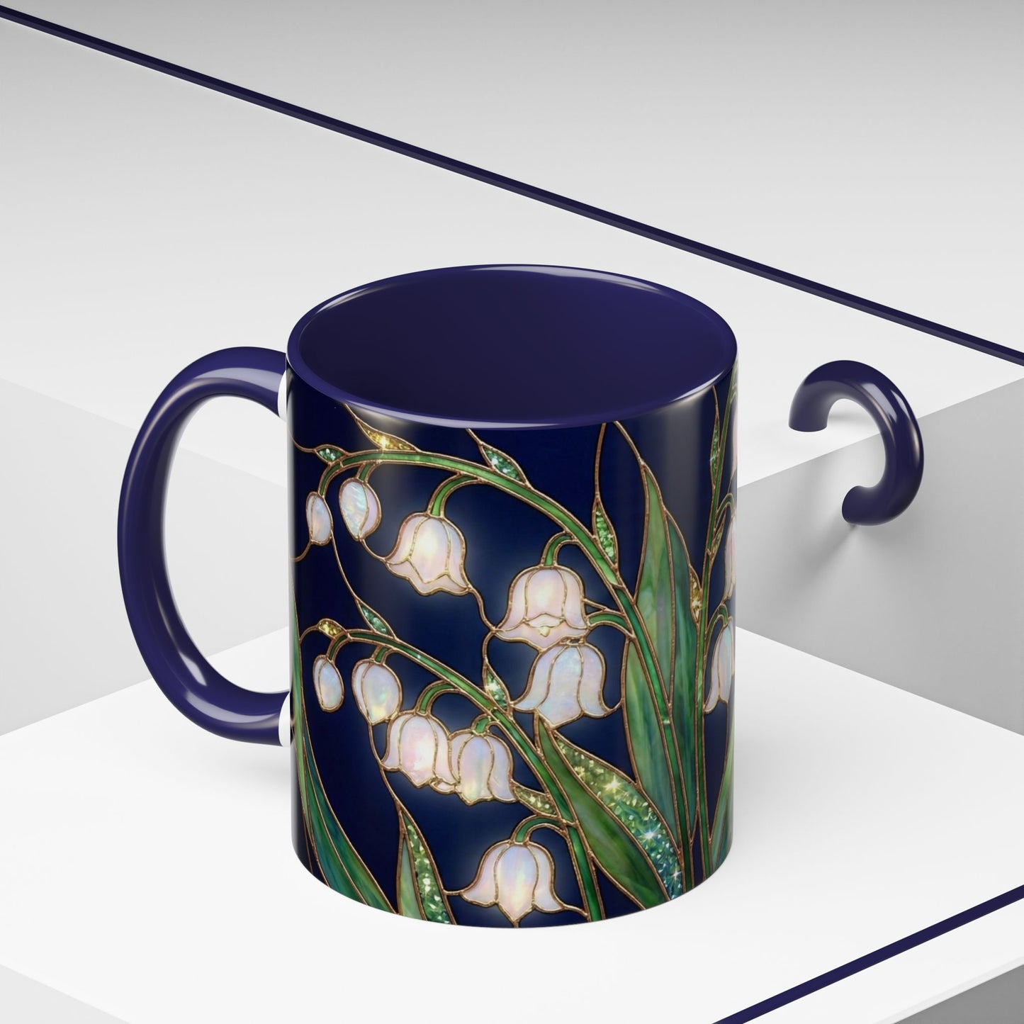 Lily of the Valley Floral Accent Coffee Mug — Stained Glass Design 11/15oz - 14596
