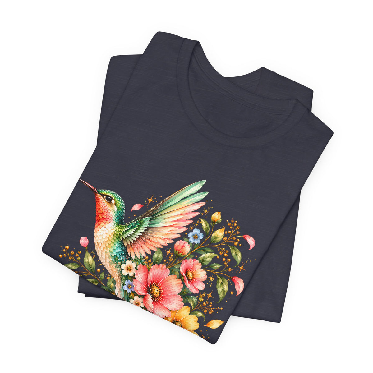 Colorful Hummingbird Floral T-Shirt, Nature Lover Tee - 14516