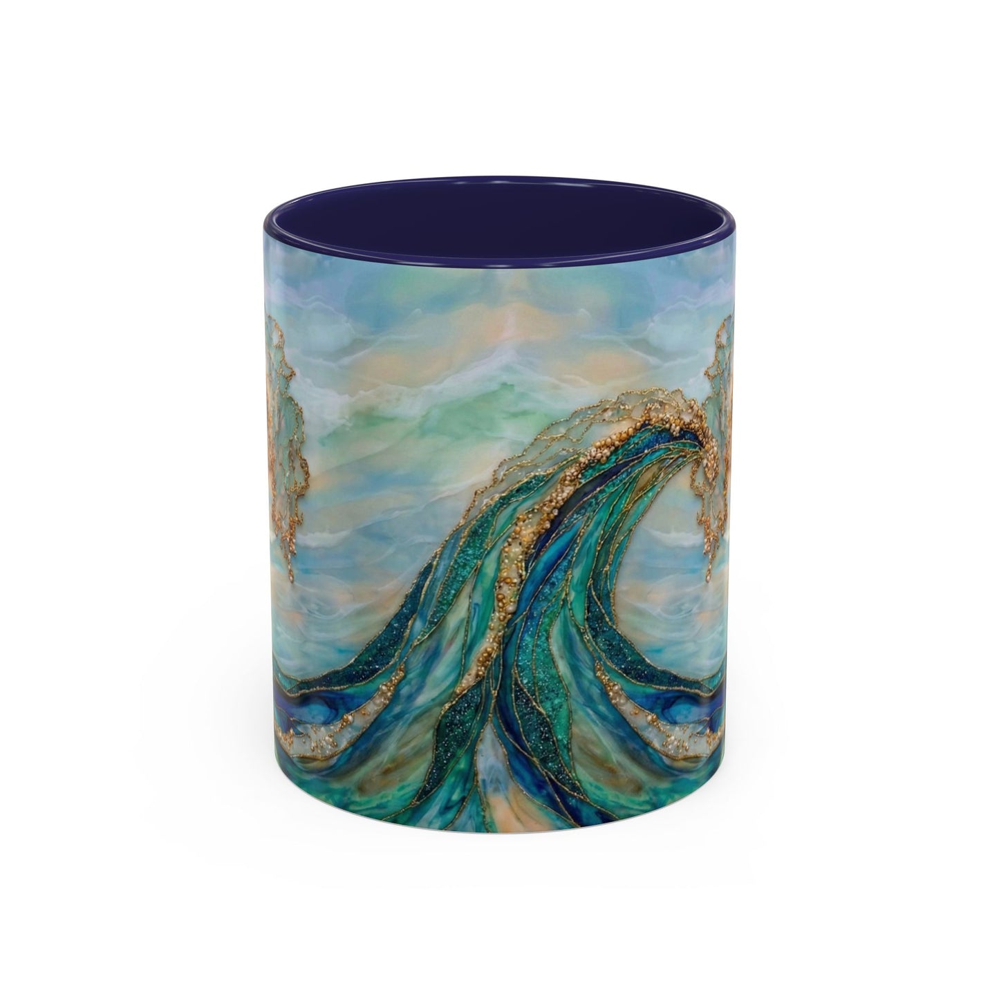 Ocean Heart Wave Coffee Mug — Teal Blue Accent Beachy Ceramic Mug (11/15oz) - 14521