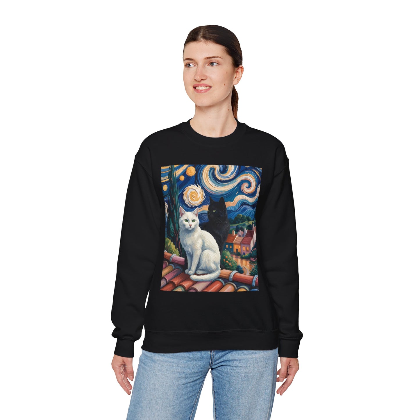 Van Gogh Style Cat Art Sweatshirt - Cozy Unisex Crewneck, Valentines Day Gift for Cat Lovers - 14761