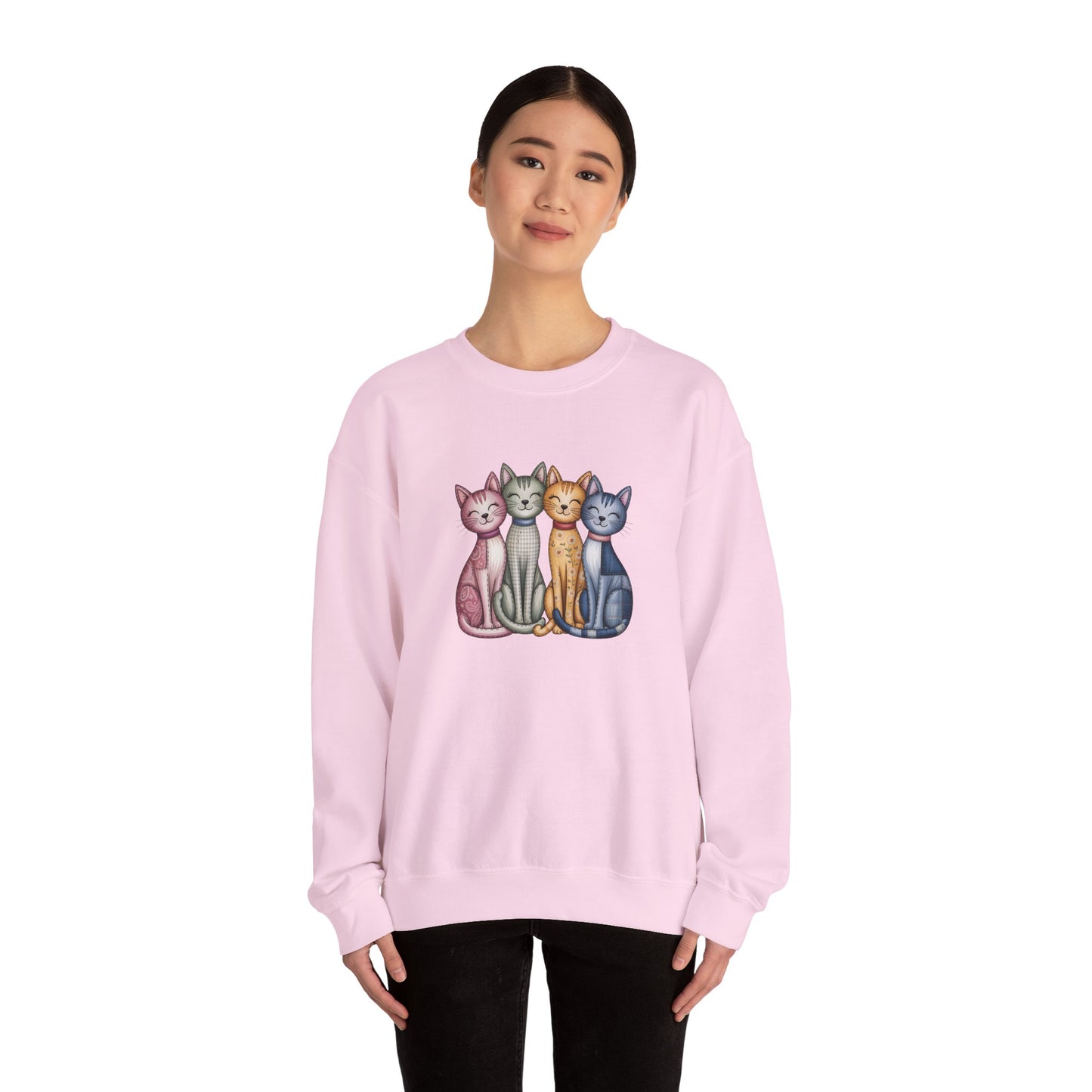 Happy Cats Illustration Sweatshirt – Colorful Cat Art Crewneck - 14770