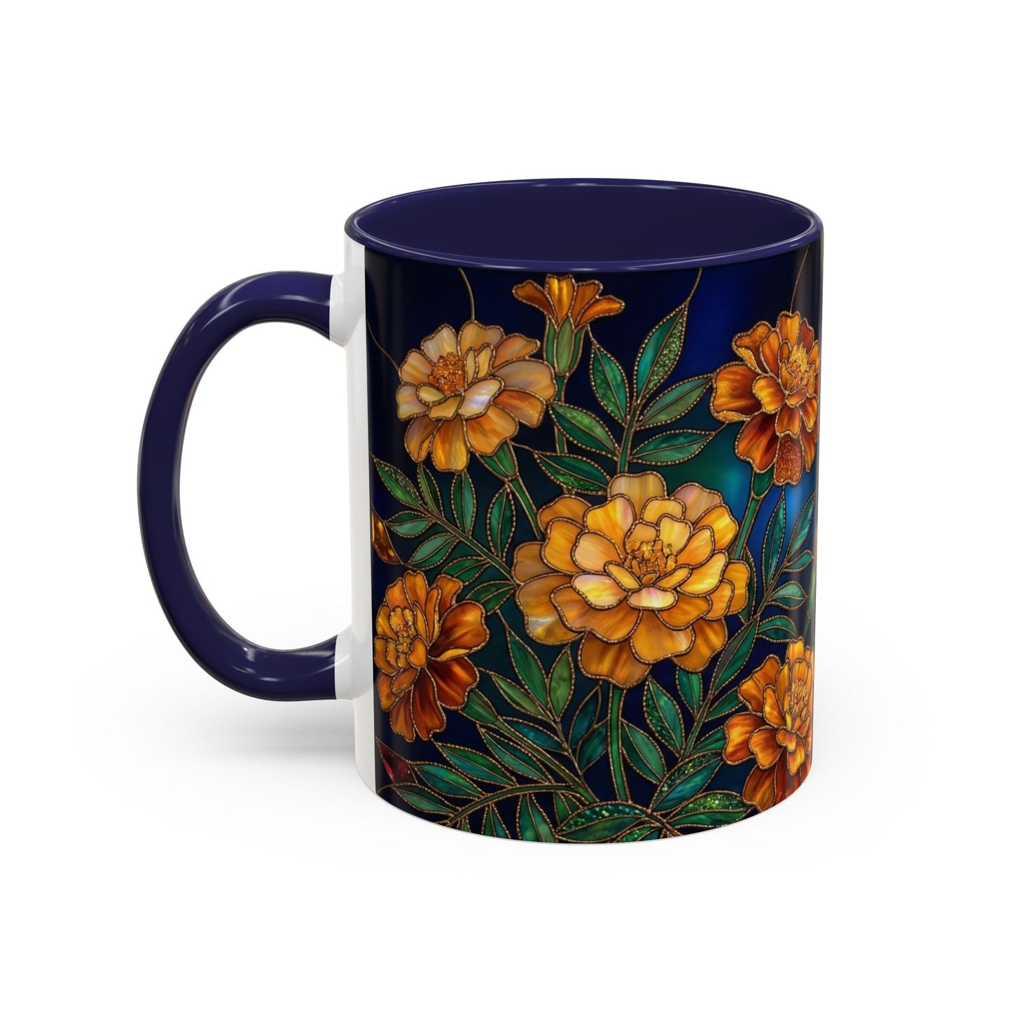 Marigold Floral Accent Coffee Mug — Dark Botanical 11/15oz - 14578