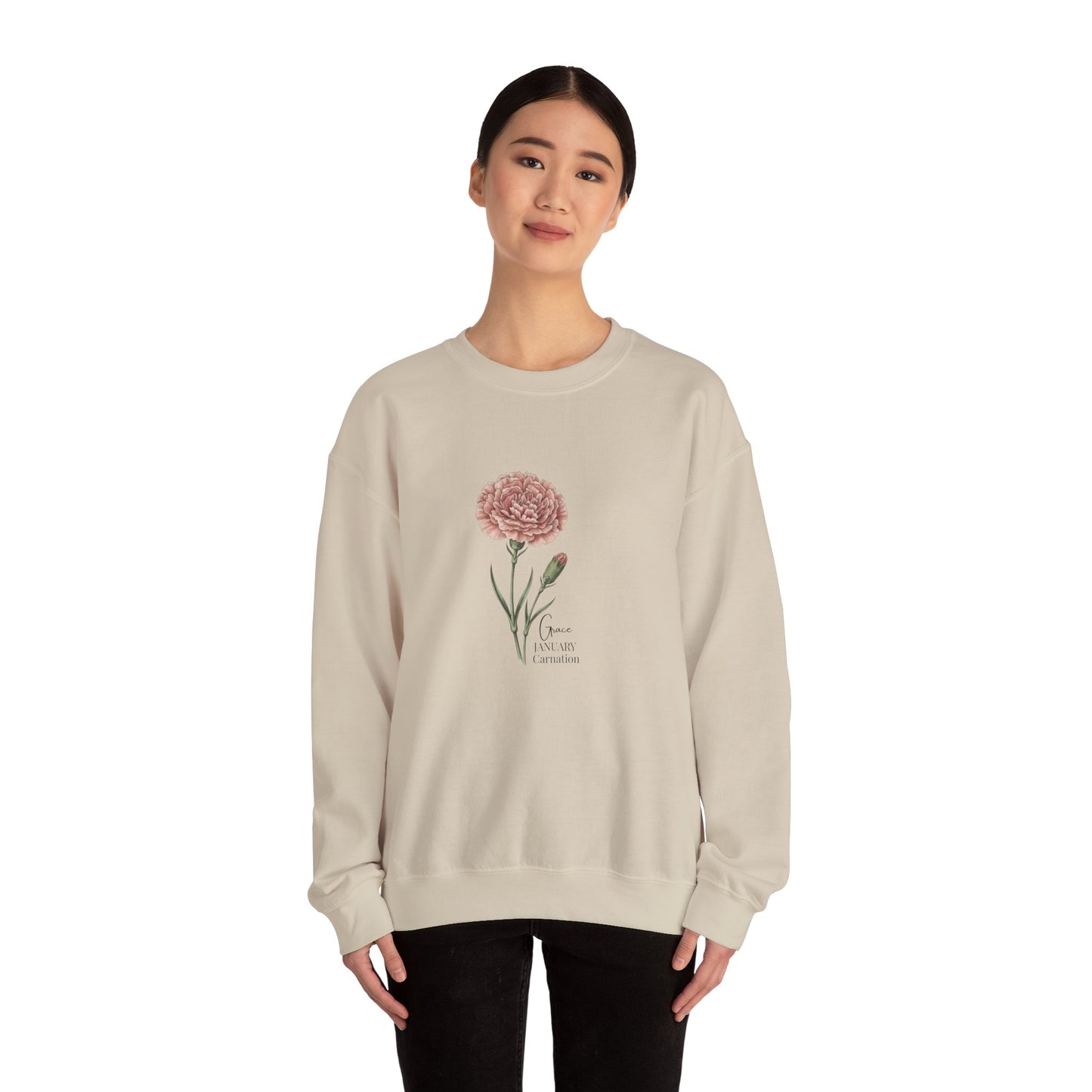 January Carnation Crewneck Sweatshirt — Customizable - 14673