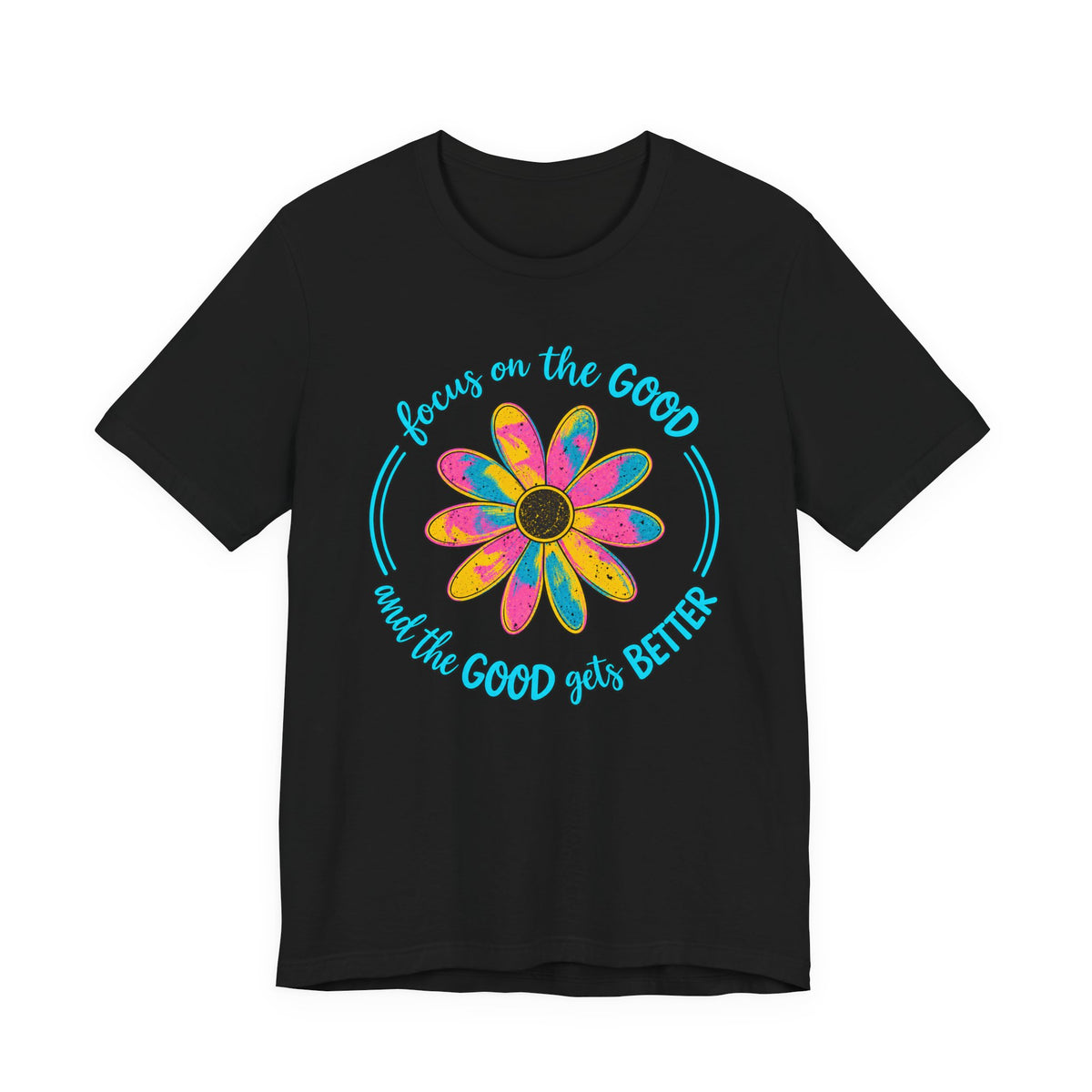 Focus on the Good T-Shirt, Colorful Retro Daisy Graphic Tee - 14563