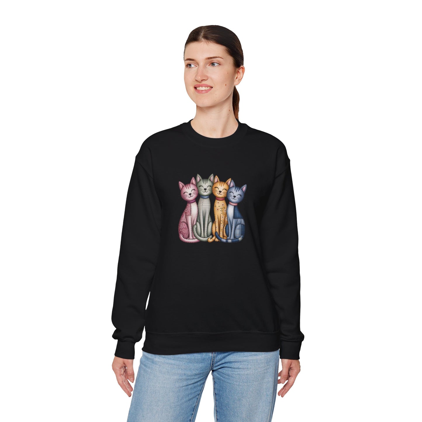 Happy Cats Illustration Sweatshirt – Colorful Cat Art Crewneck - 14770