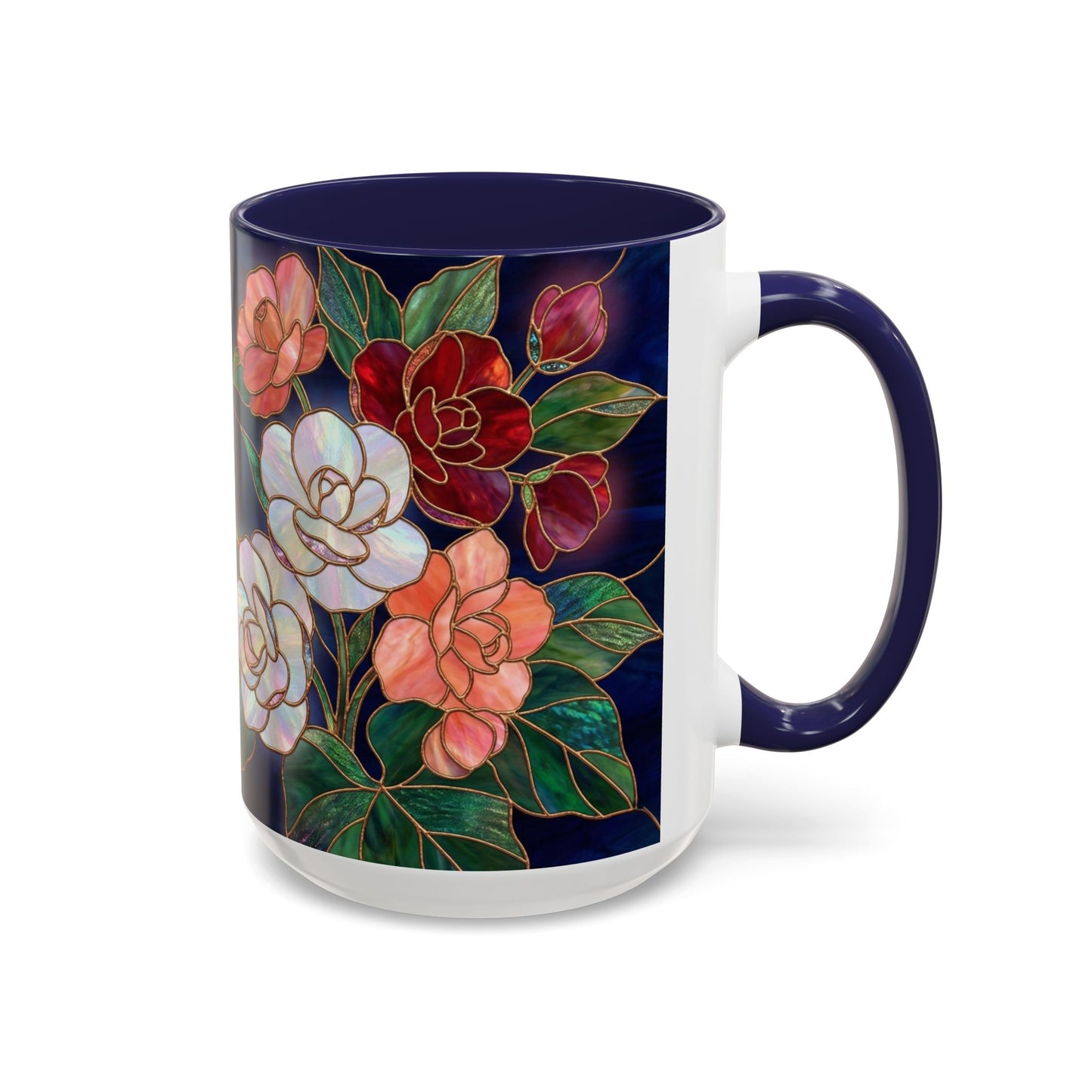 Begonia Floral Accent Coffee Mug – Stained Glass Design 11/15oz - 14555
