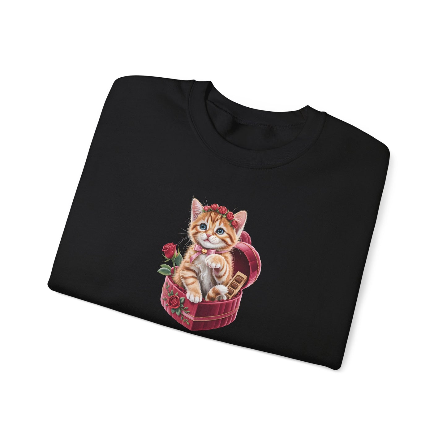 Cute Cat Valentine Sweatshirt – Adorable Cat Illustration Crewneck, Romantic Gift for Cat Lovers - 14774